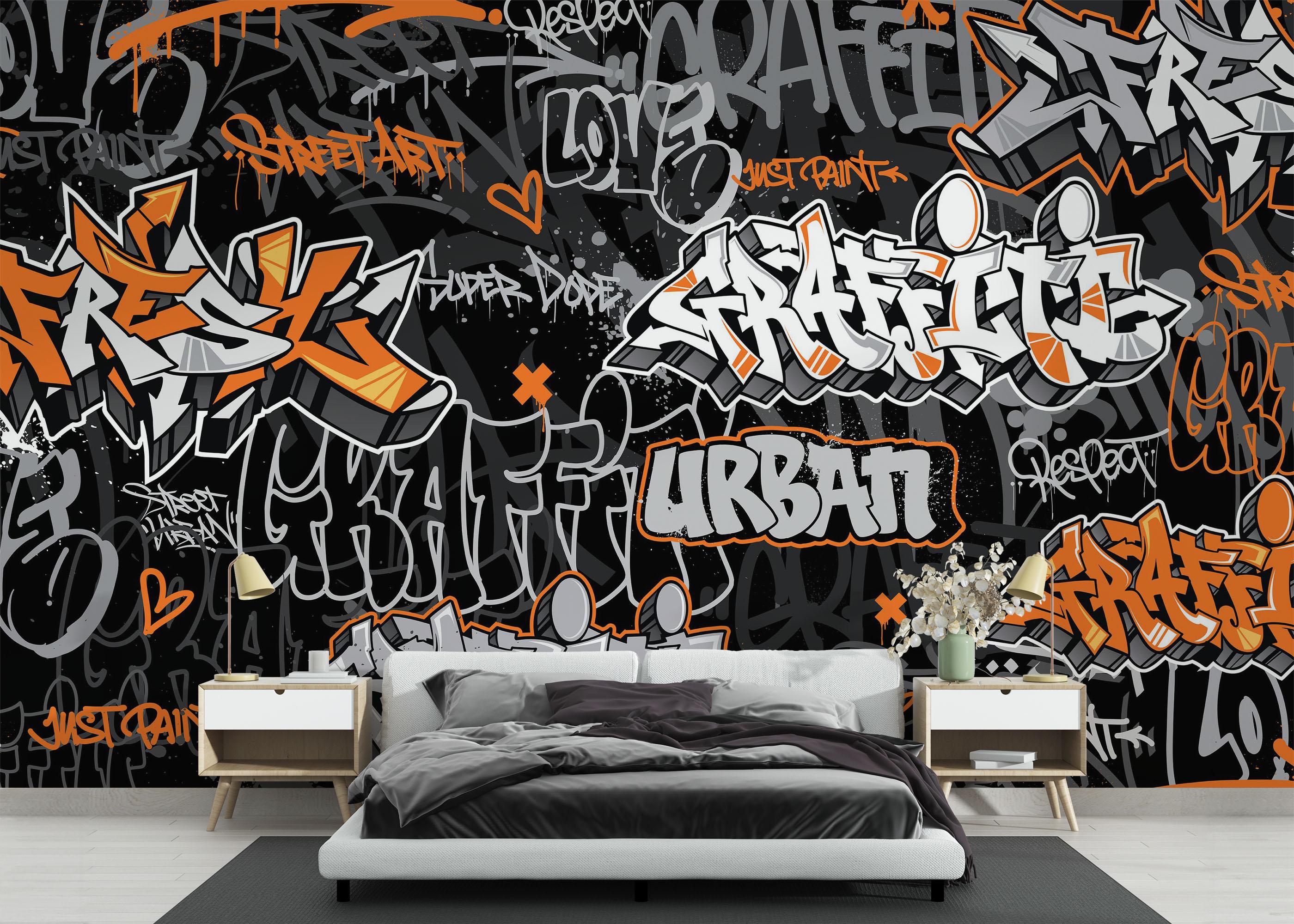 Fototapete Graffiti Orange Grey mockup 3