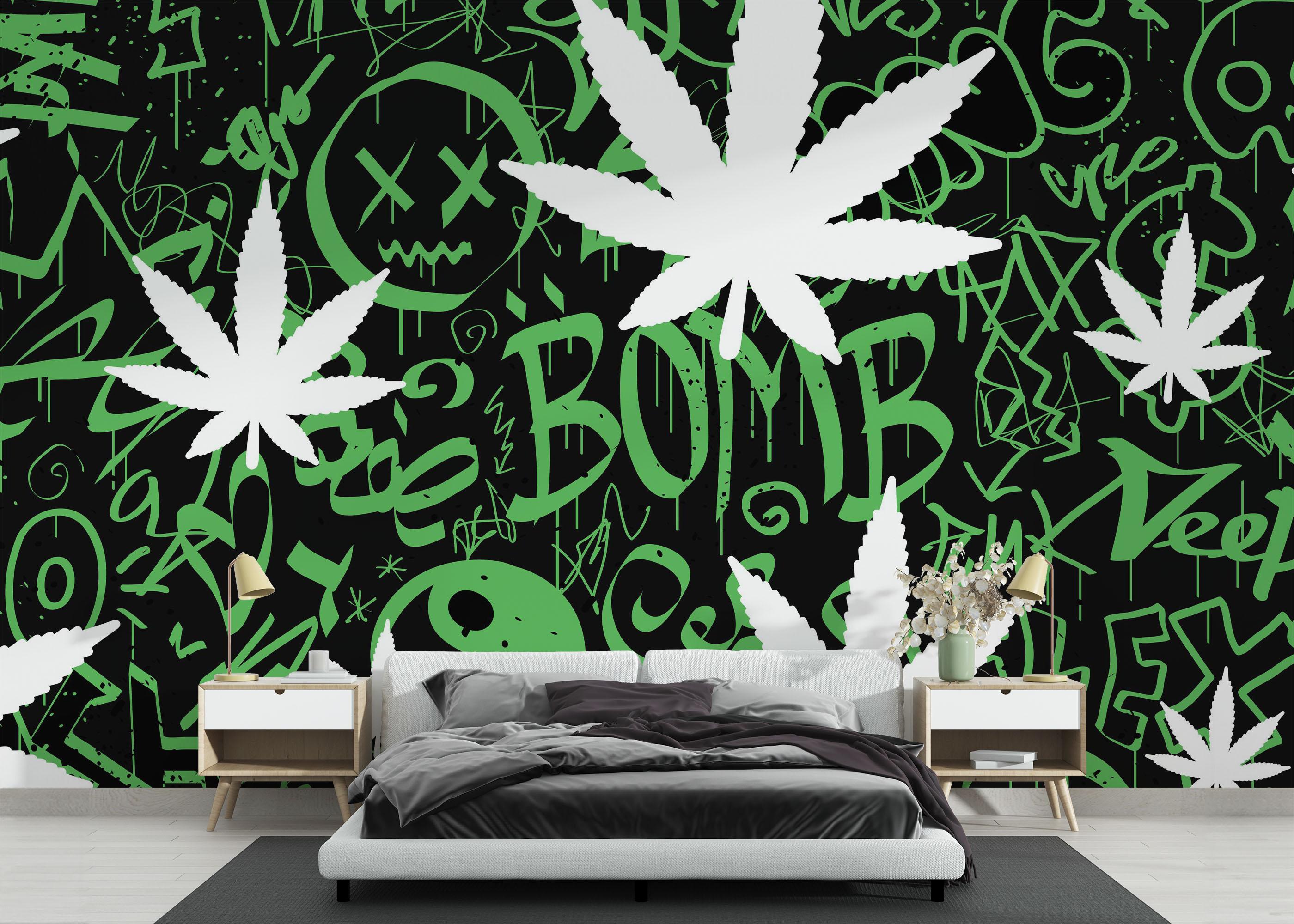 Fototapete Graffiti Weed Wall mockup 3