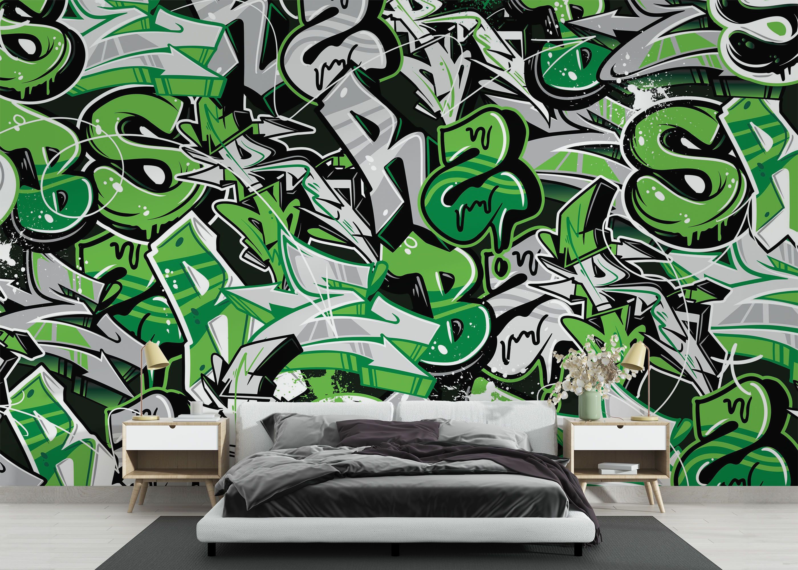 Green Letters Graffiti mockup 3