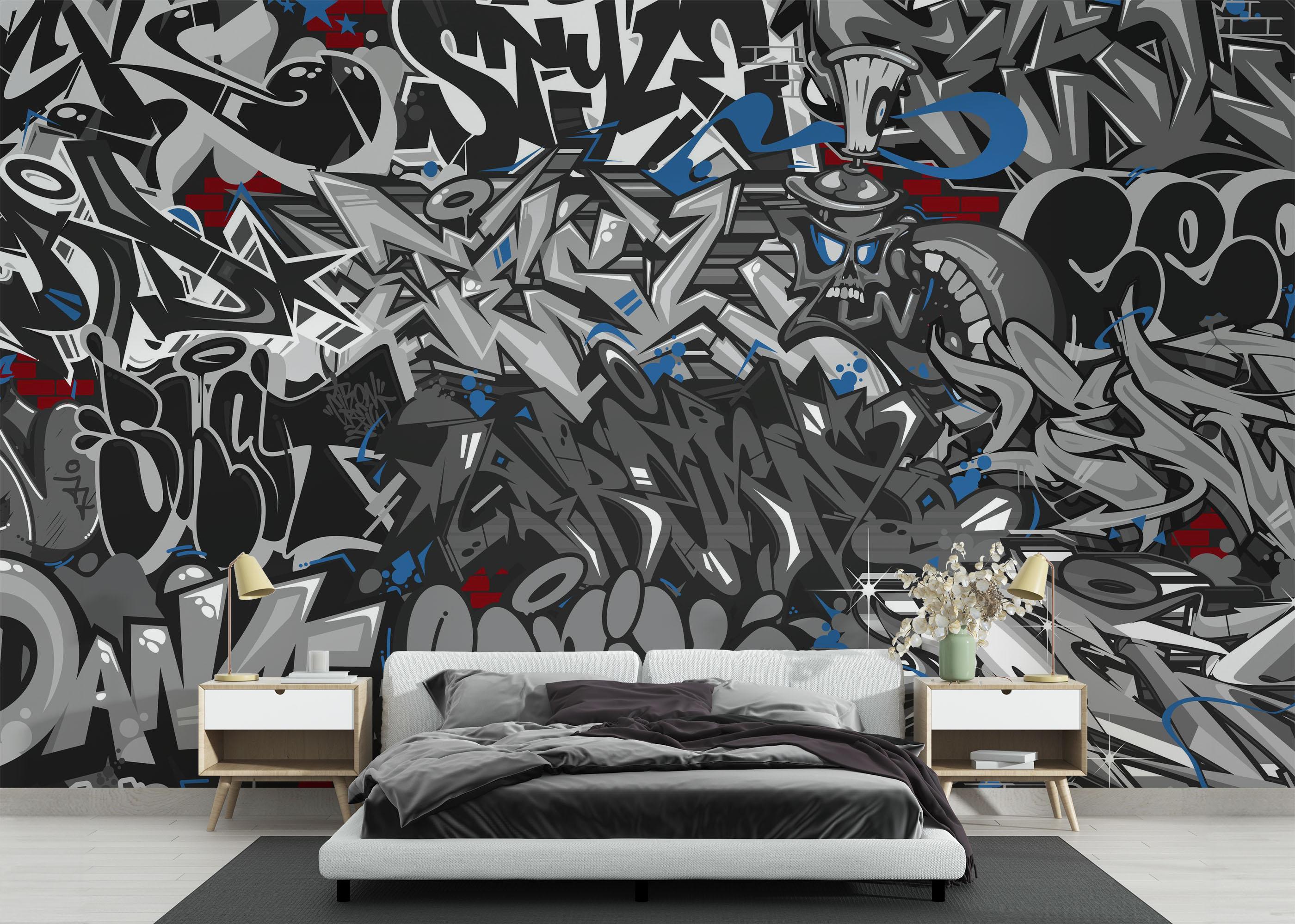 Fototapete Grey Black Graffiti mockup 3
