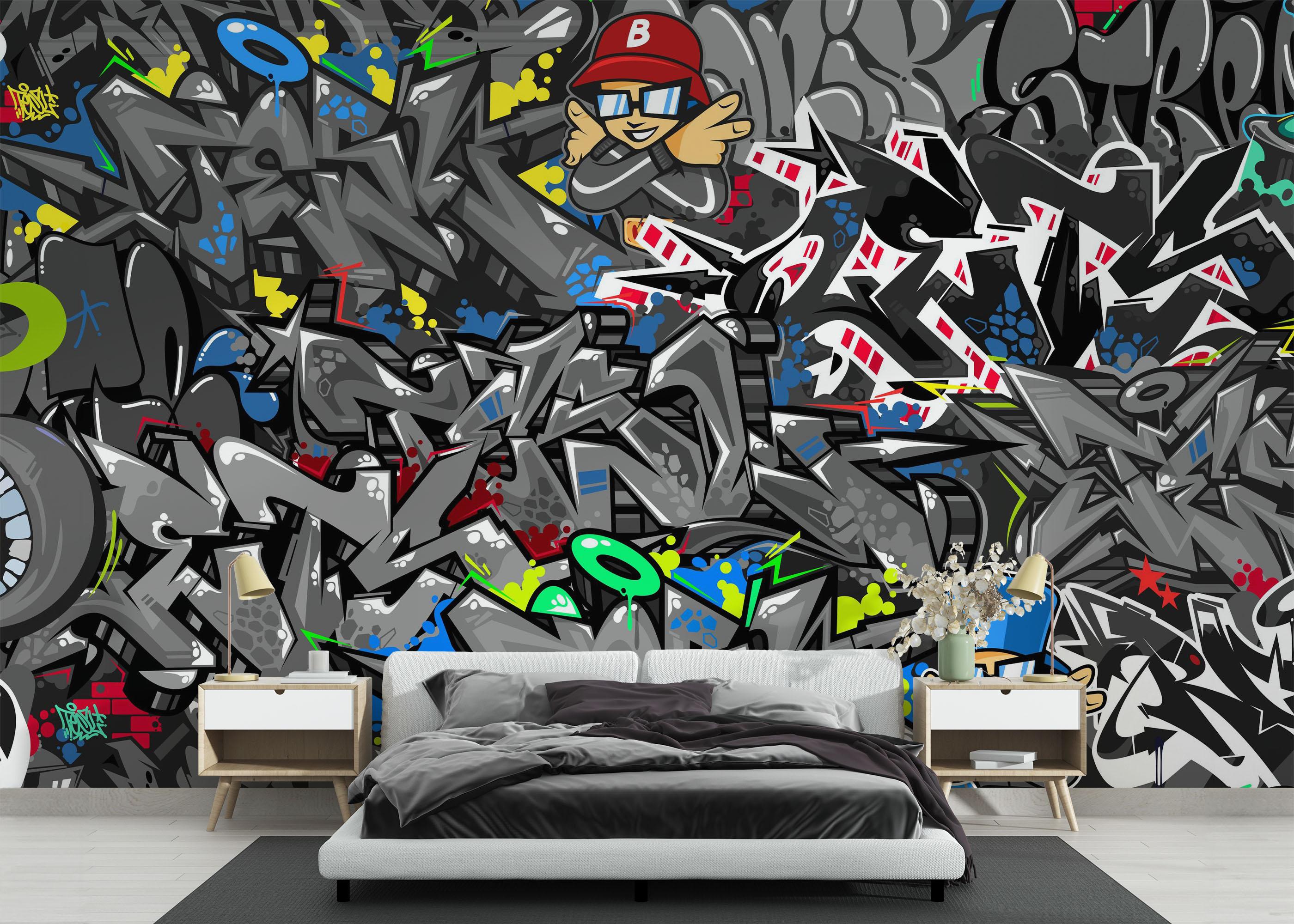 Fototapete Grey Graffiti Skull mockup 3