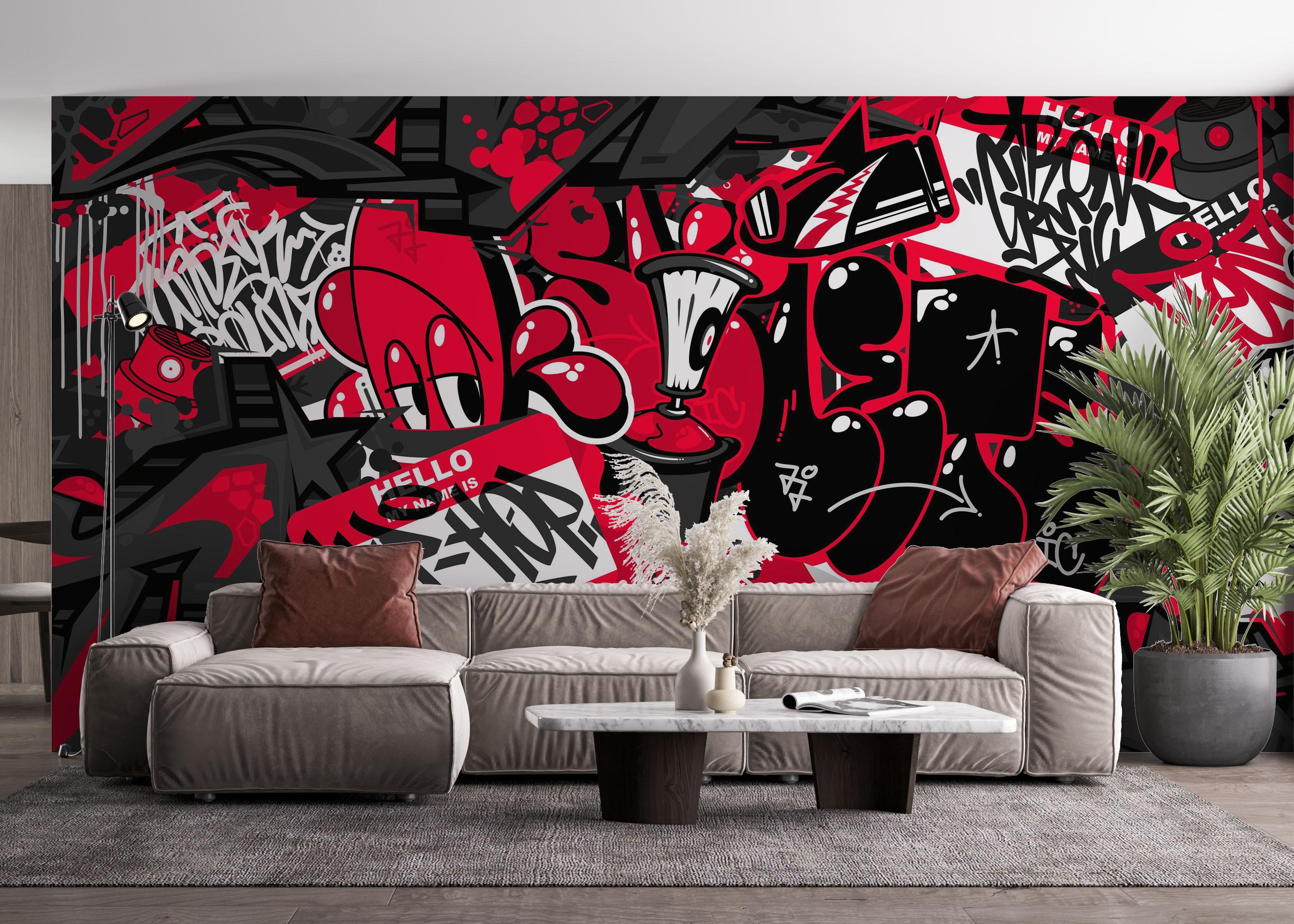 Fototapete Graffiti Black Red mockup 4