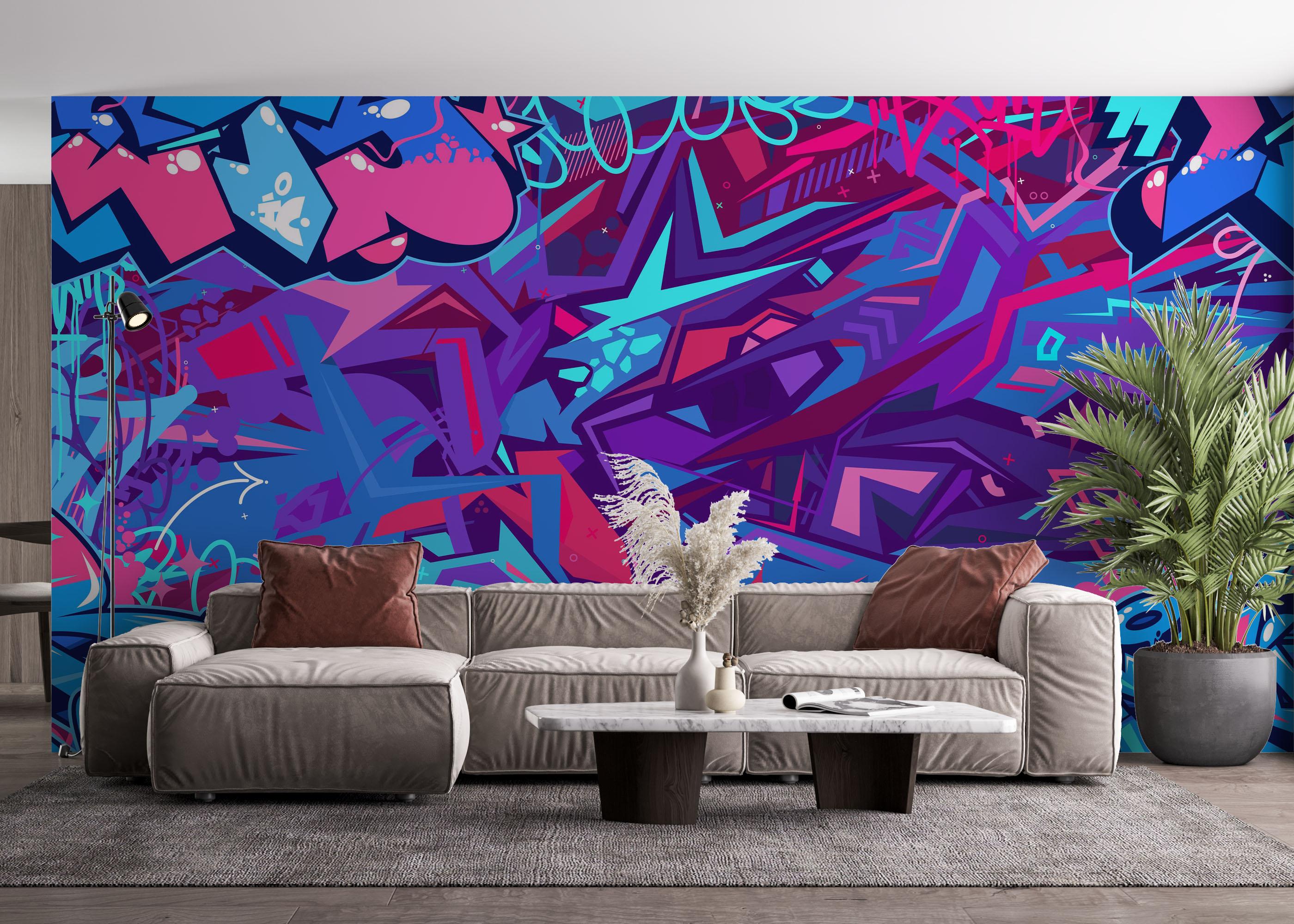 Fototapete Graffiti Blue Purple mockup 4