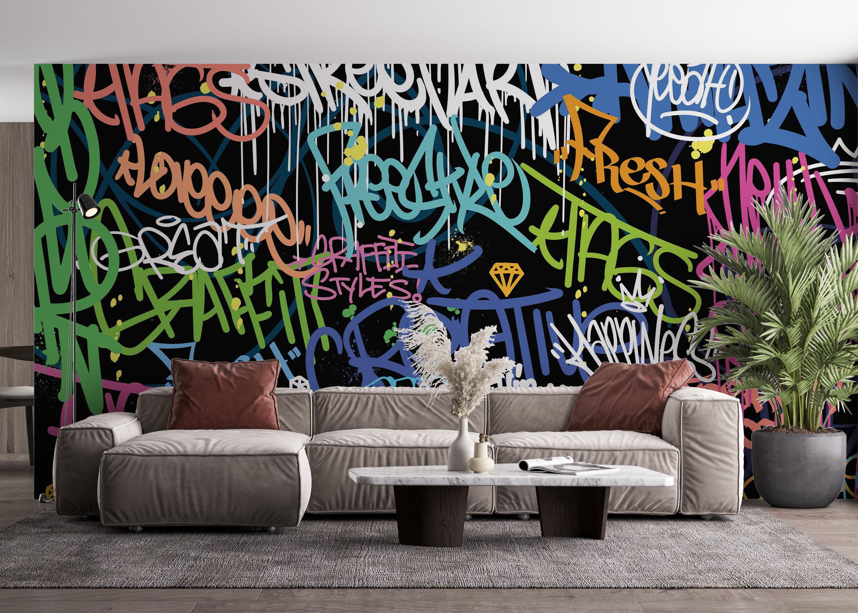 Fototapete Graffiti Color Tags mockup 4