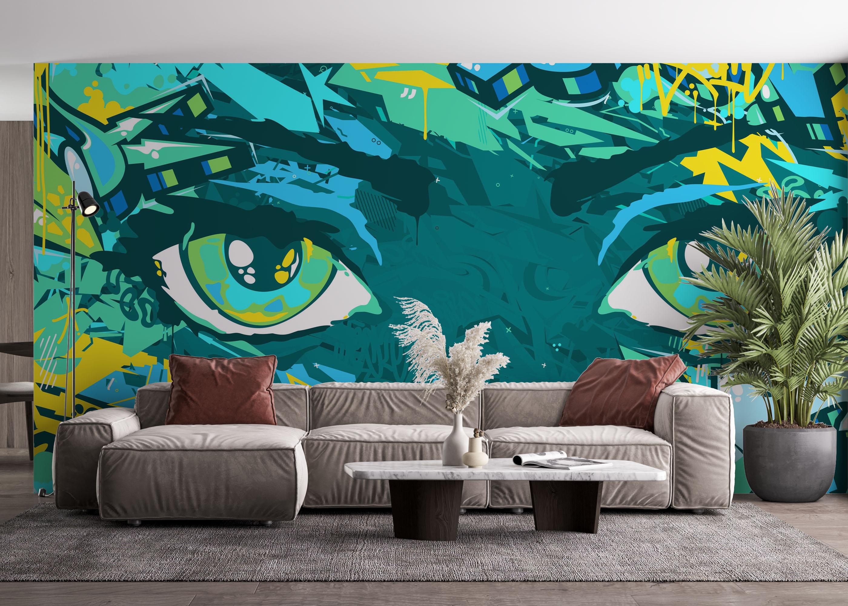 Fototapete Graffiti Green Eyes mockup 4