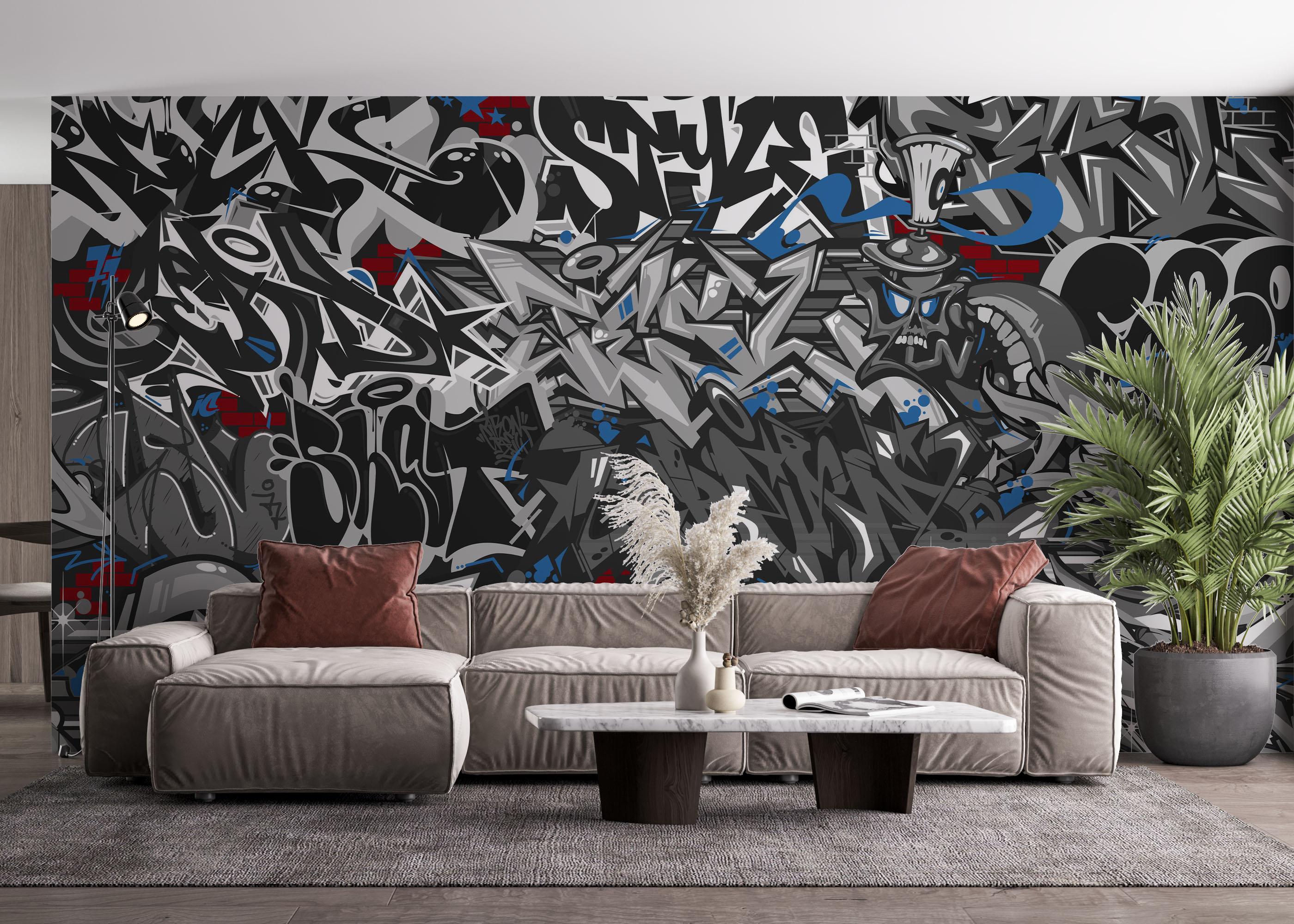 Fototapete Grey Black Graffiti mockup 4