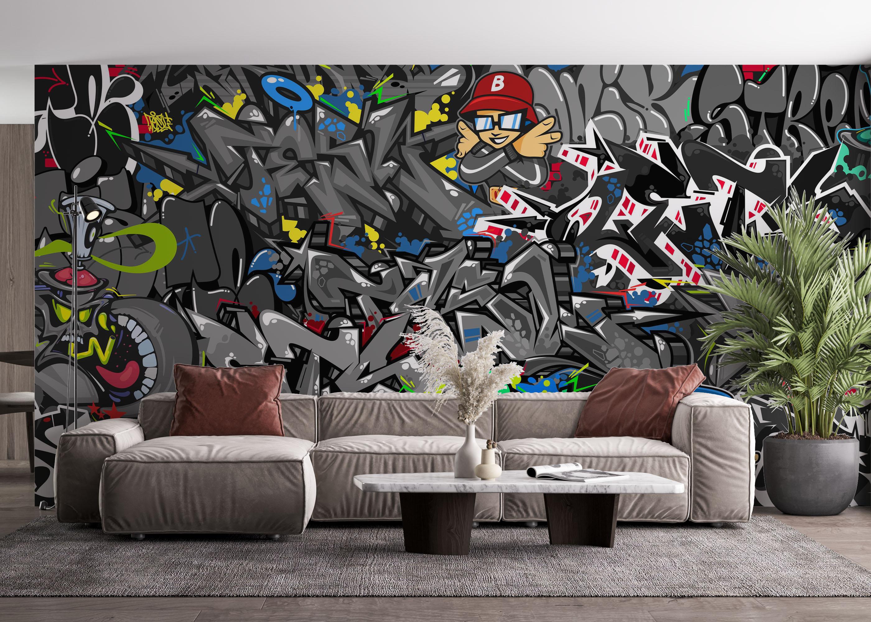 Fototapete Grey Graffiti Skull mockup 4
