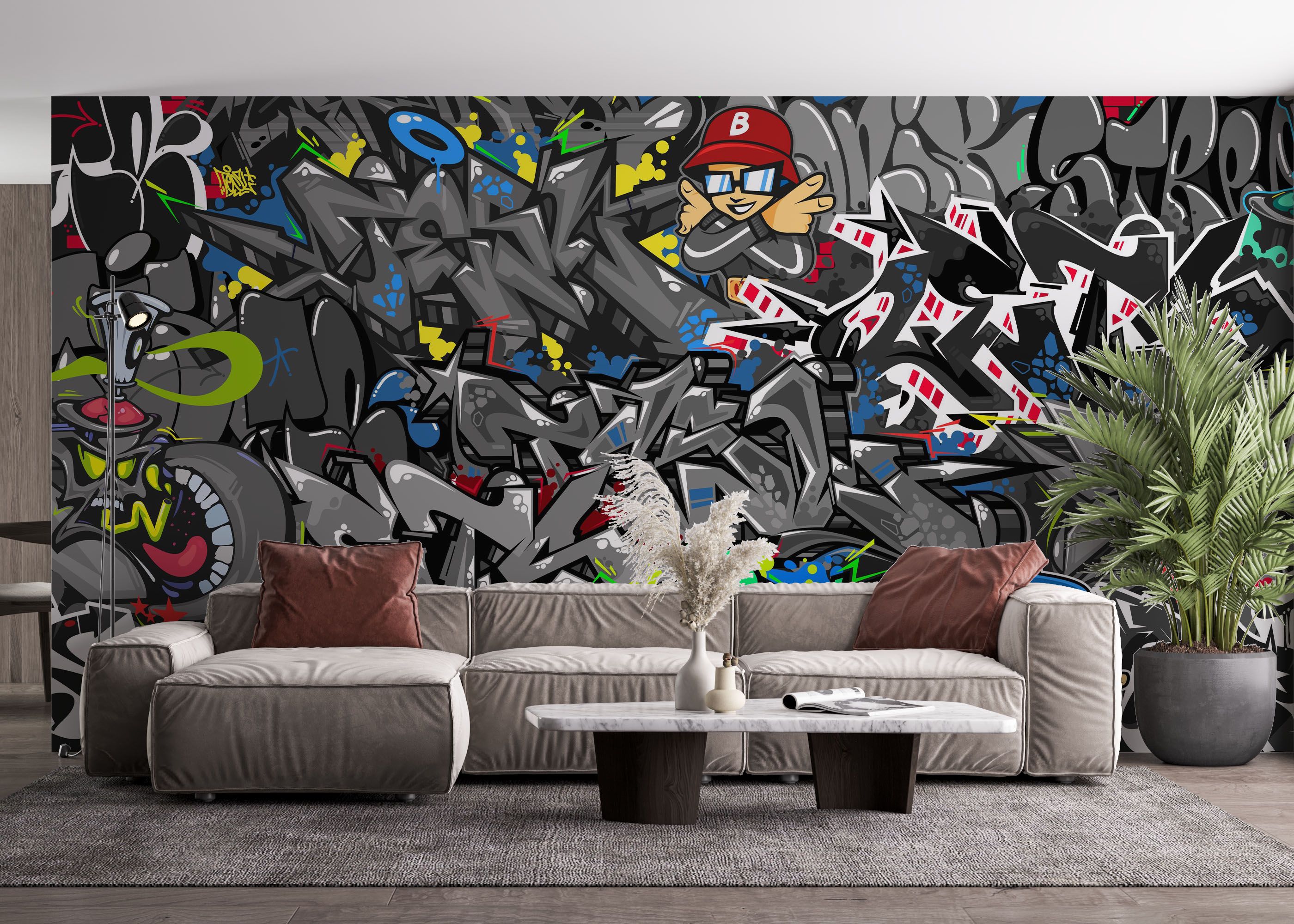 Grey Graffiti Skull mockup 4