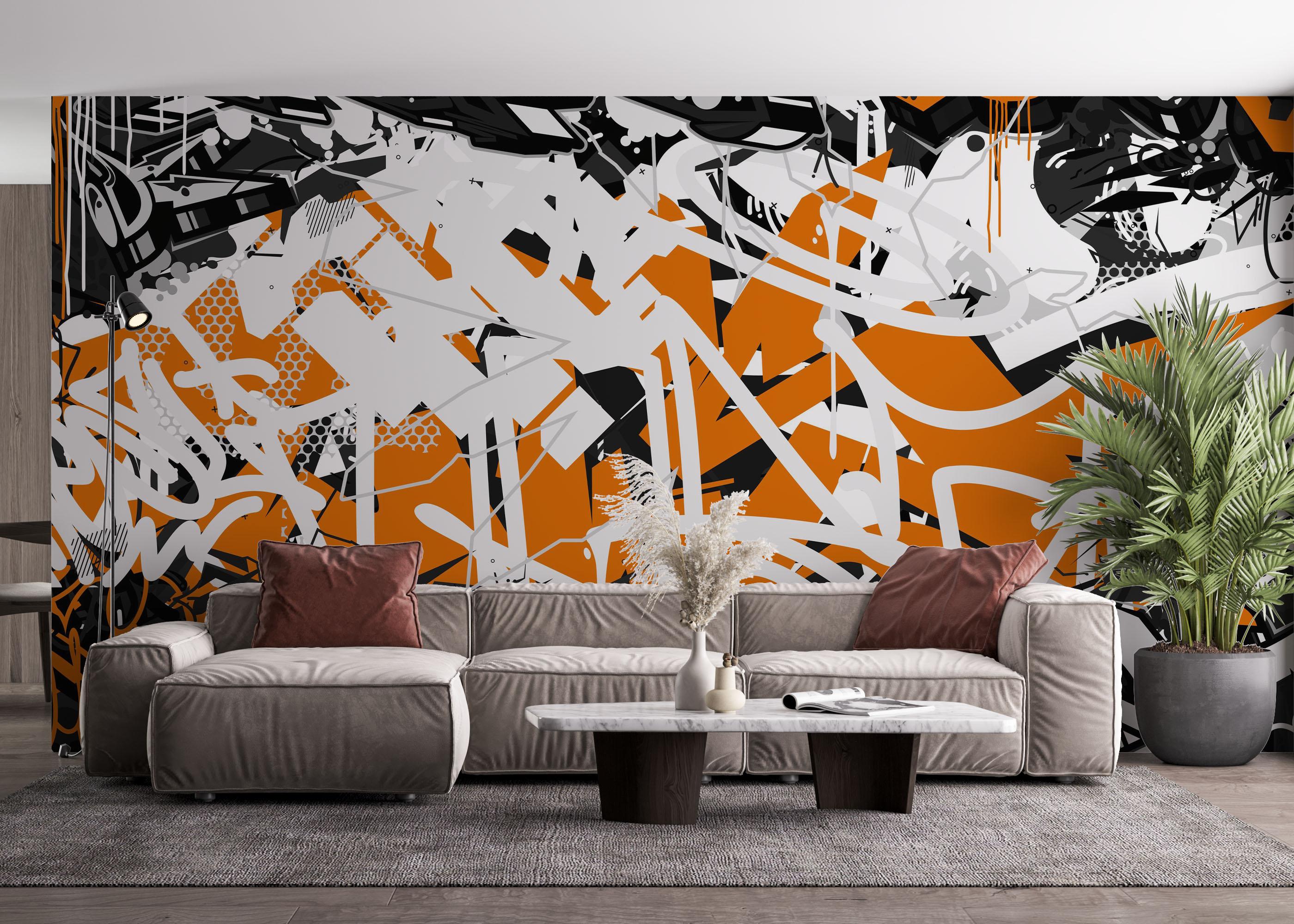 Fototapete Orange Grey Graffiti mockup 4