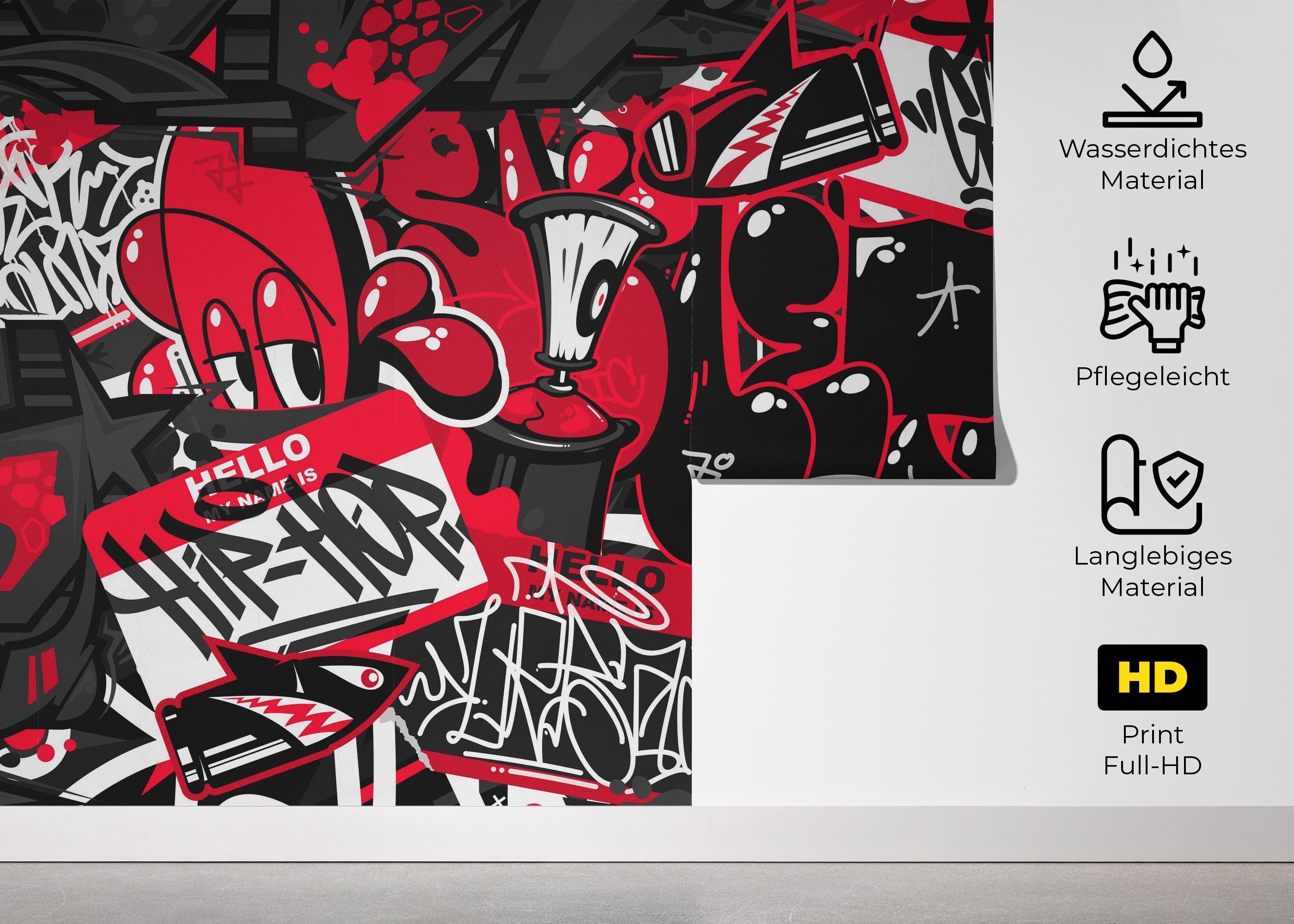 Fototapete Graffiti Black Red mockup 5