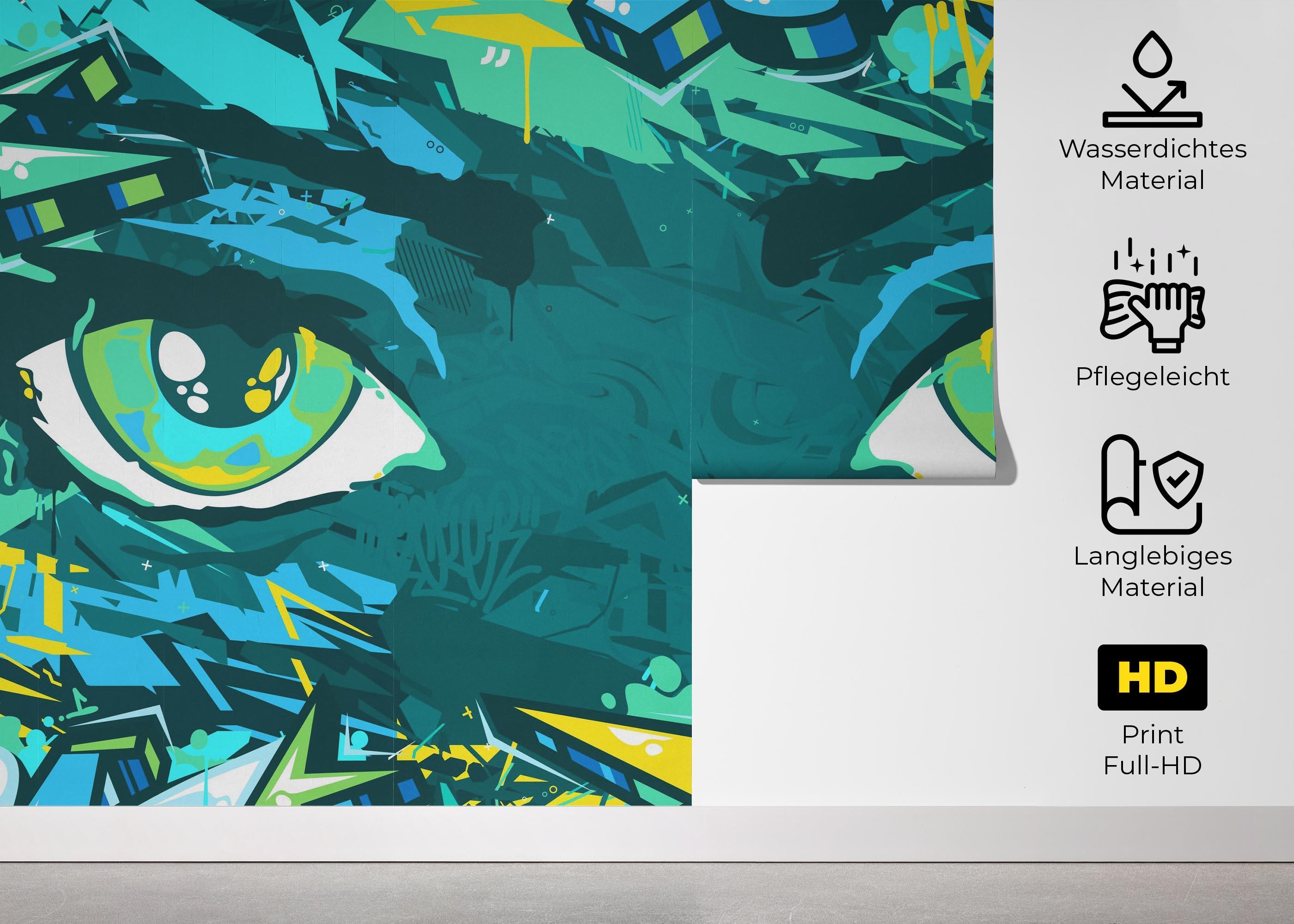 Fototapete Graffiti Green Eyes mockup 5