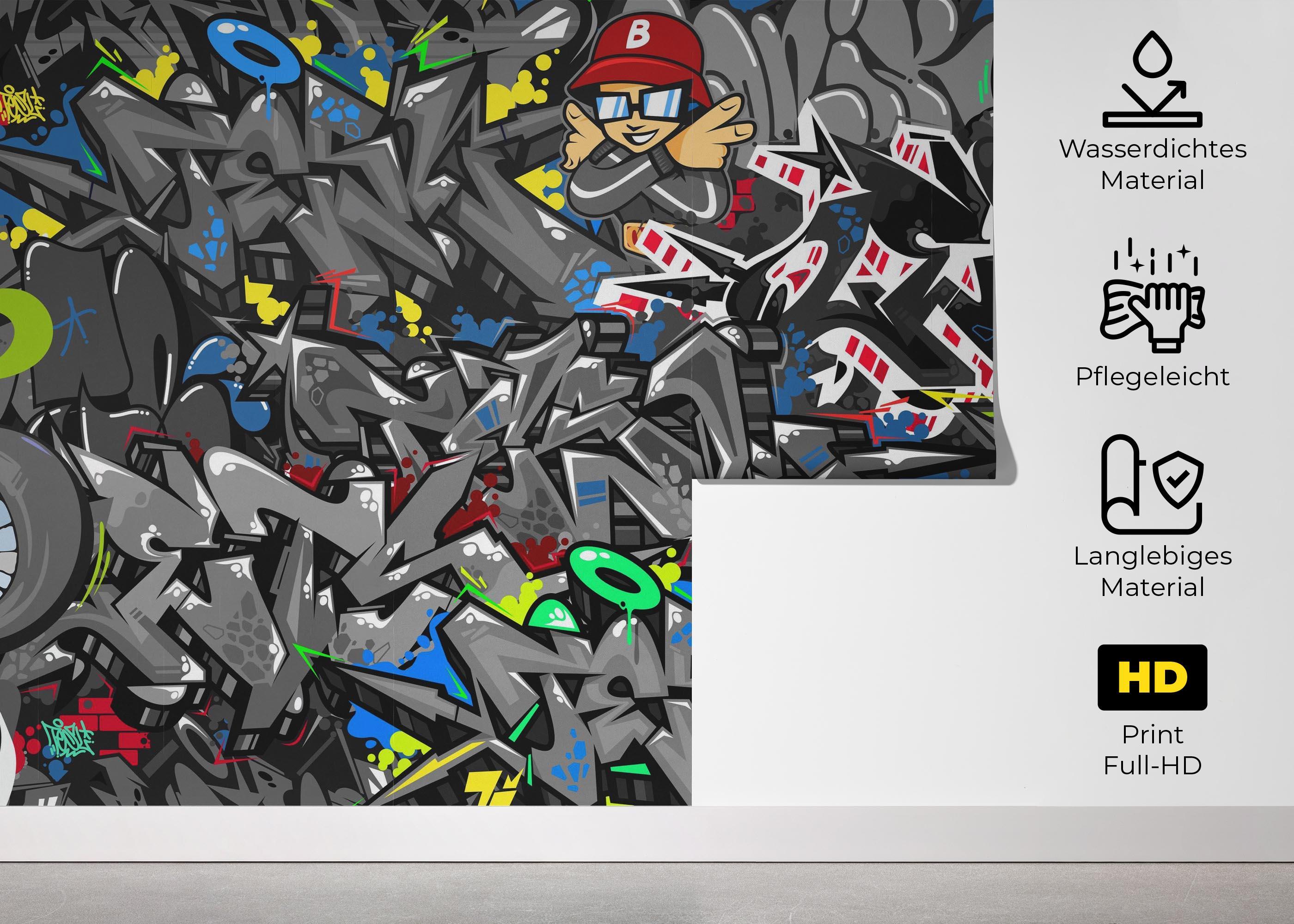 Fototapete Grey Graffiti Skull mockup 5