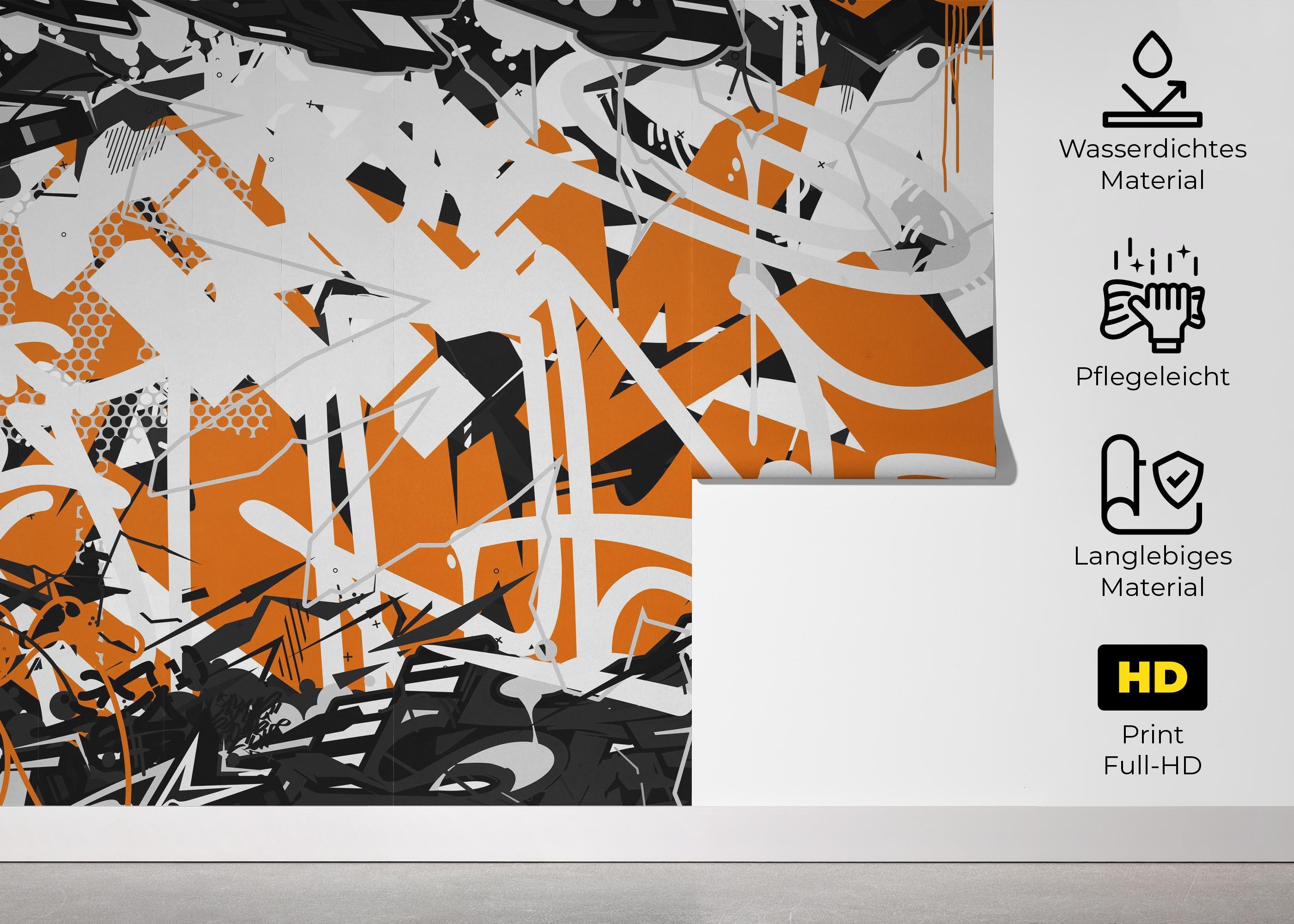 Fototapete Orange Grey Graffiti mockup 5