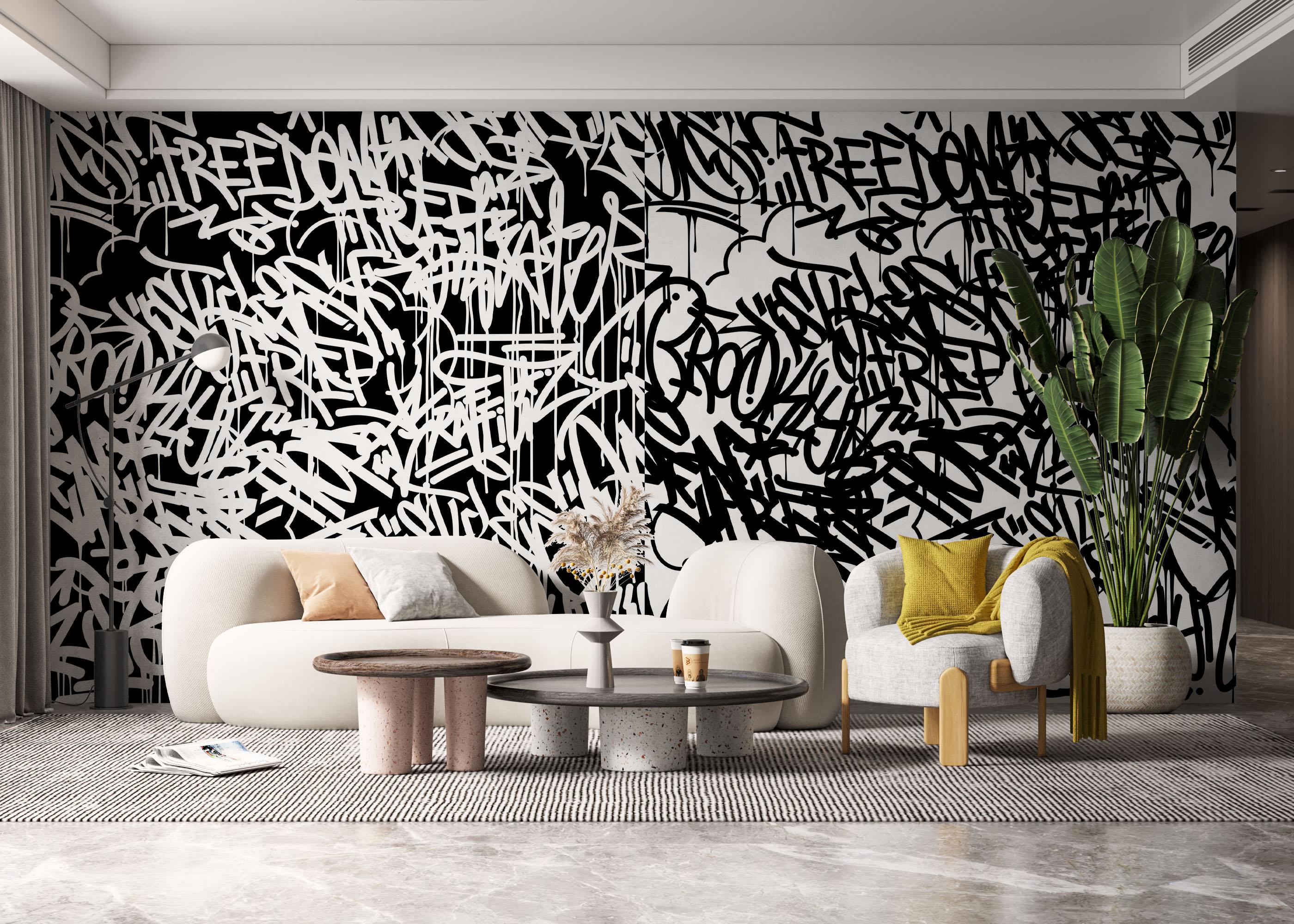 Fototapete Black White Graffiti mockup 6