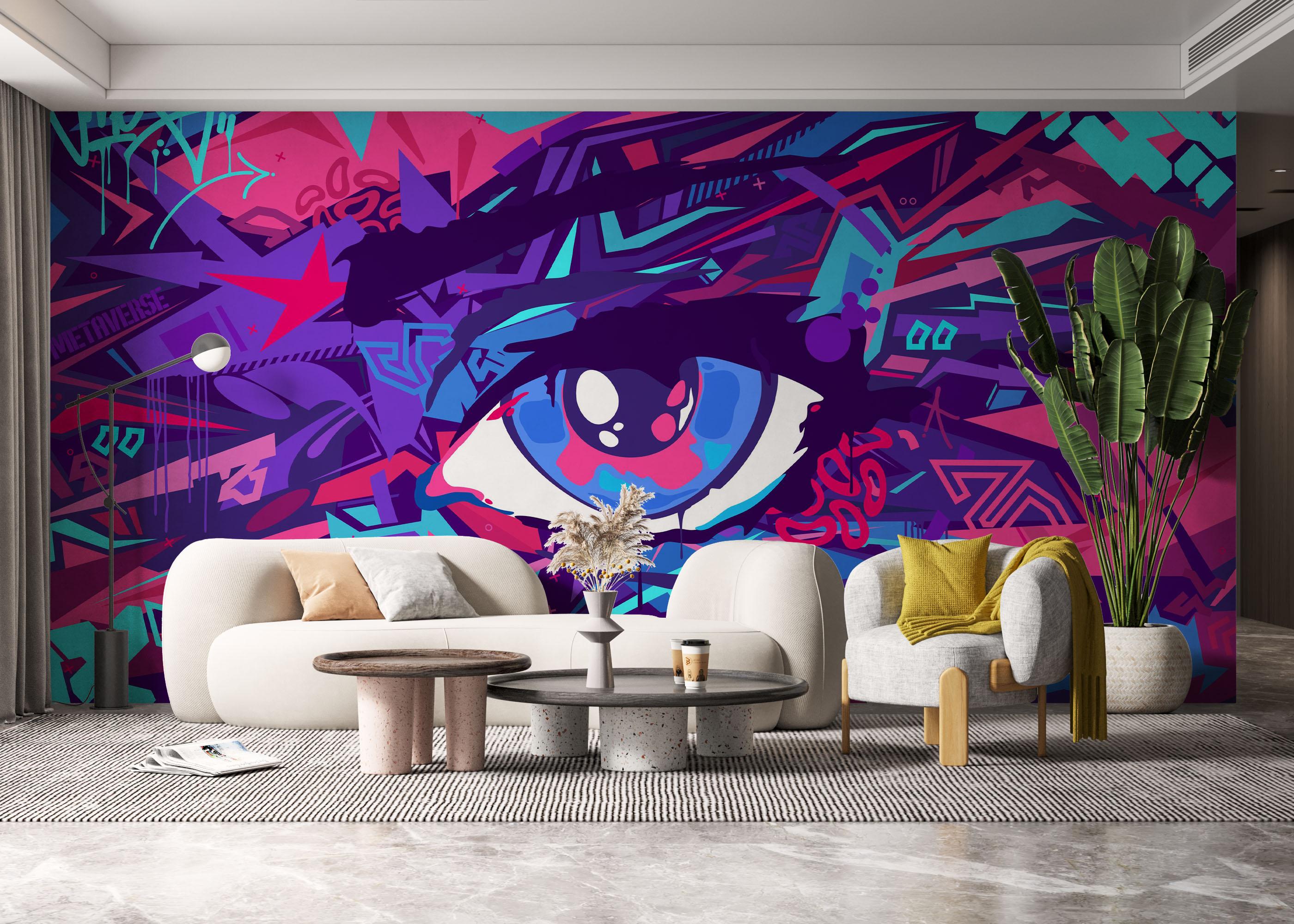 Fototapete Blue Eyes Graffiti mockup 6