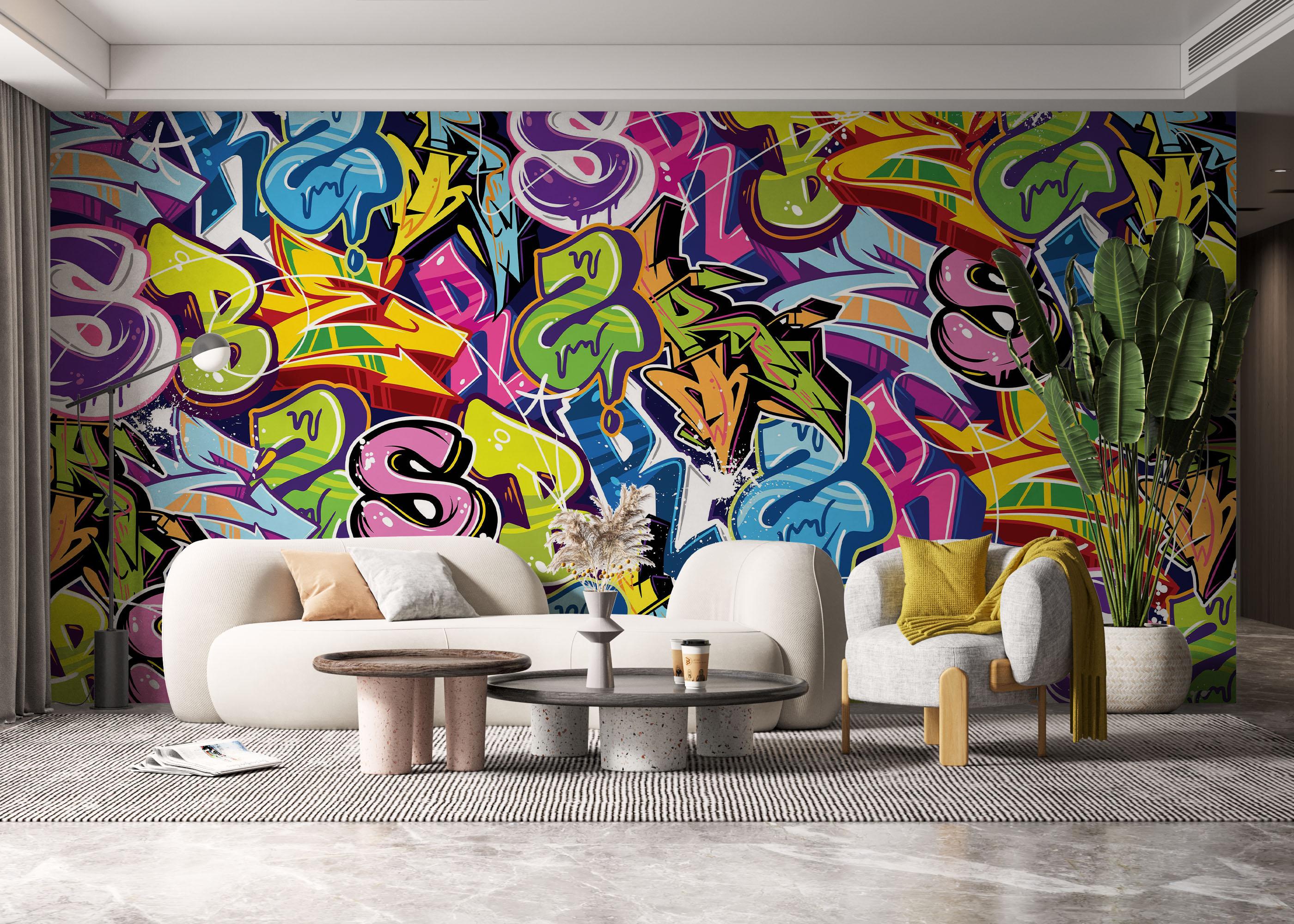 Fototapete Colorful Lettter Graffiti mockup 6