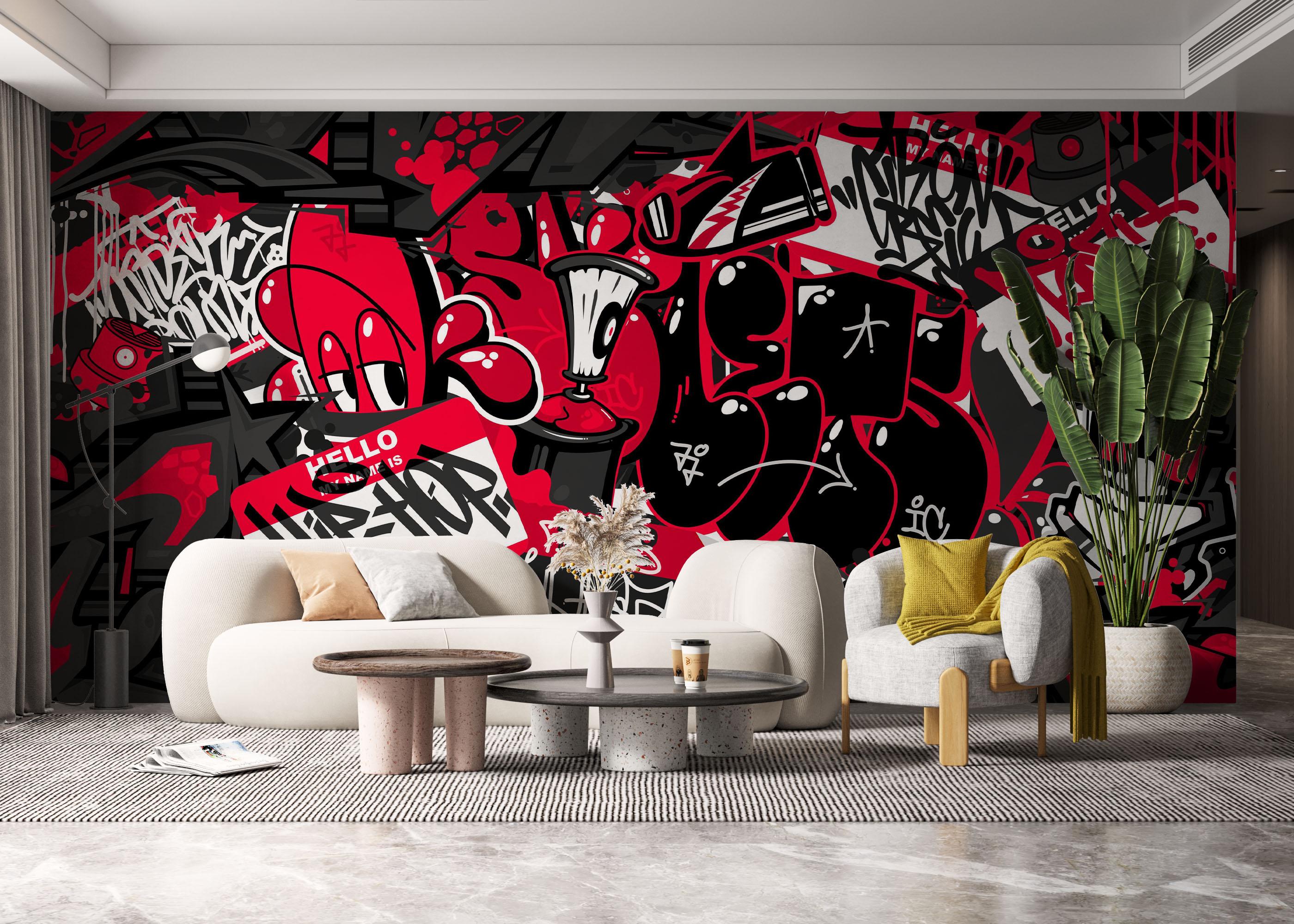 Fototapete Graffiti Black Red mockup 6