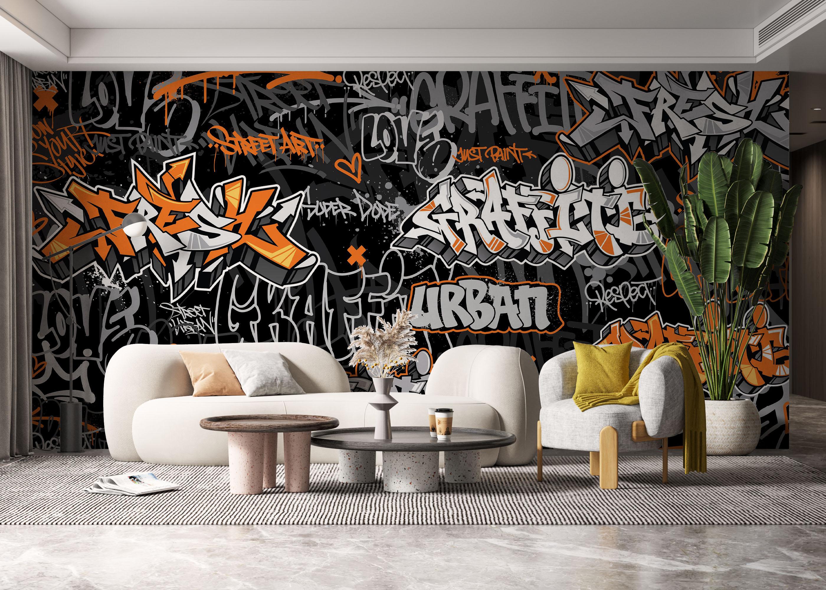 Fototapete Graffiti Orange Grey mockup 6