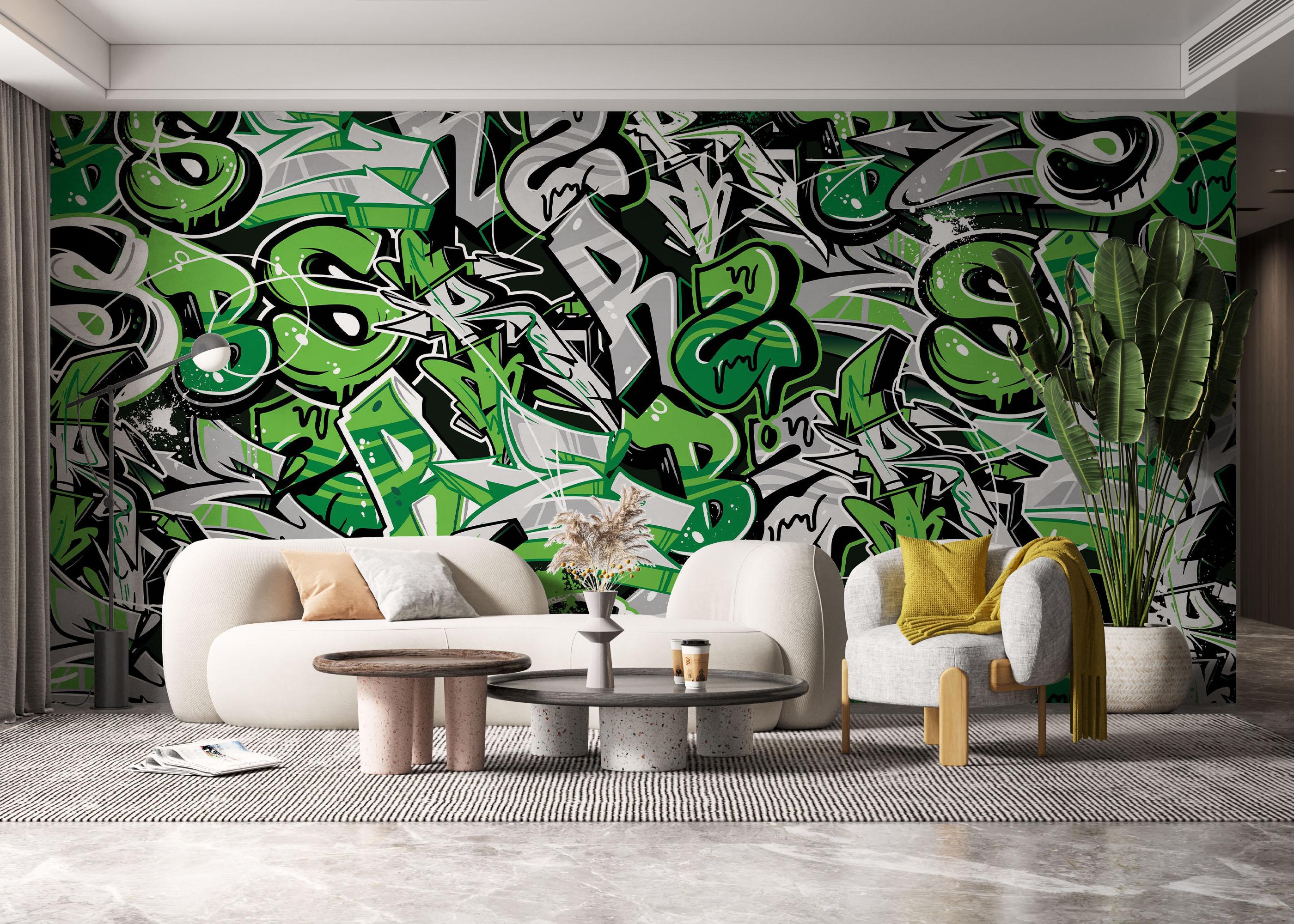 Fototapete Green Letters Graffiti mockup 6