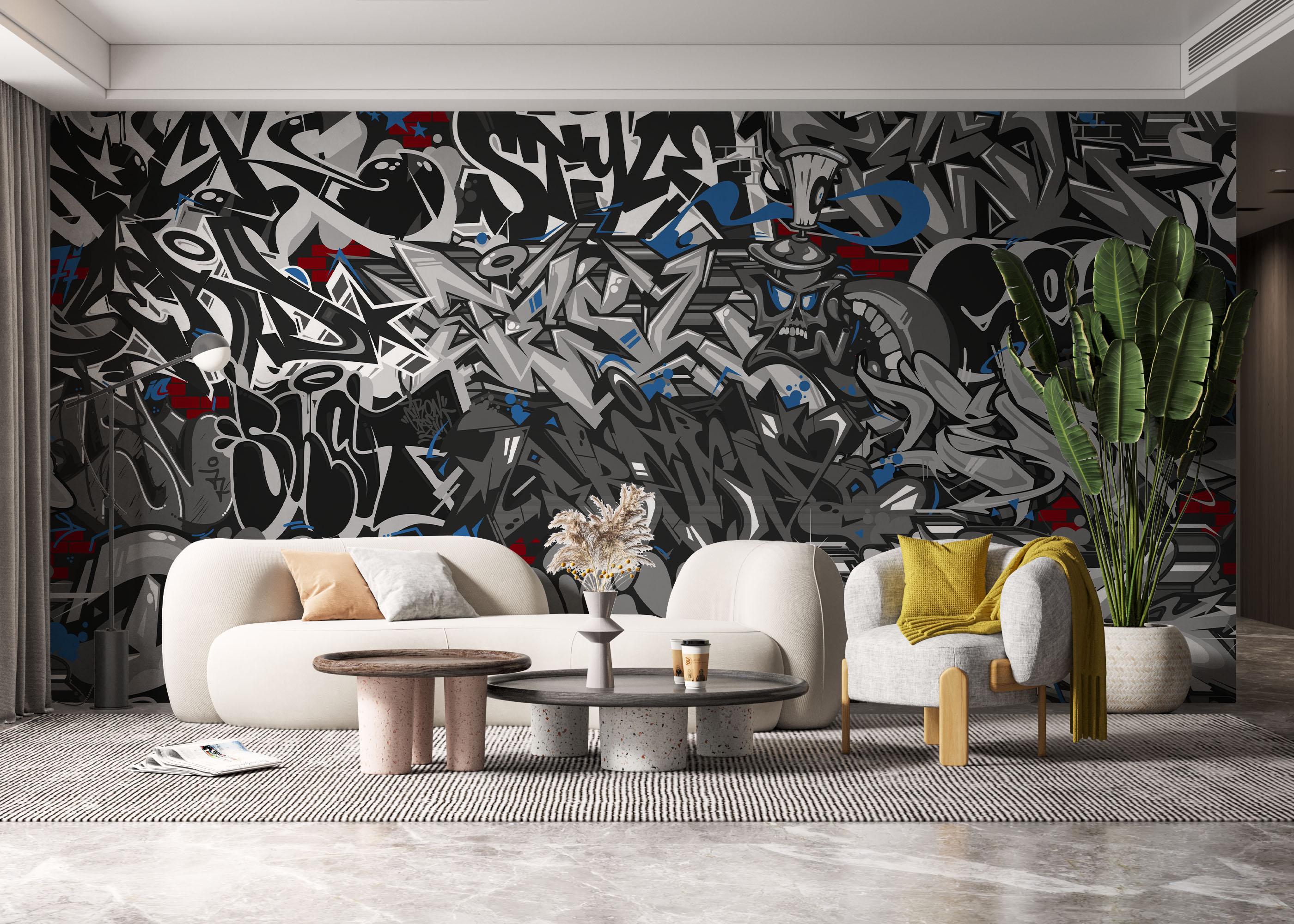 Fototapete Grey Black Graffiti mockup 6