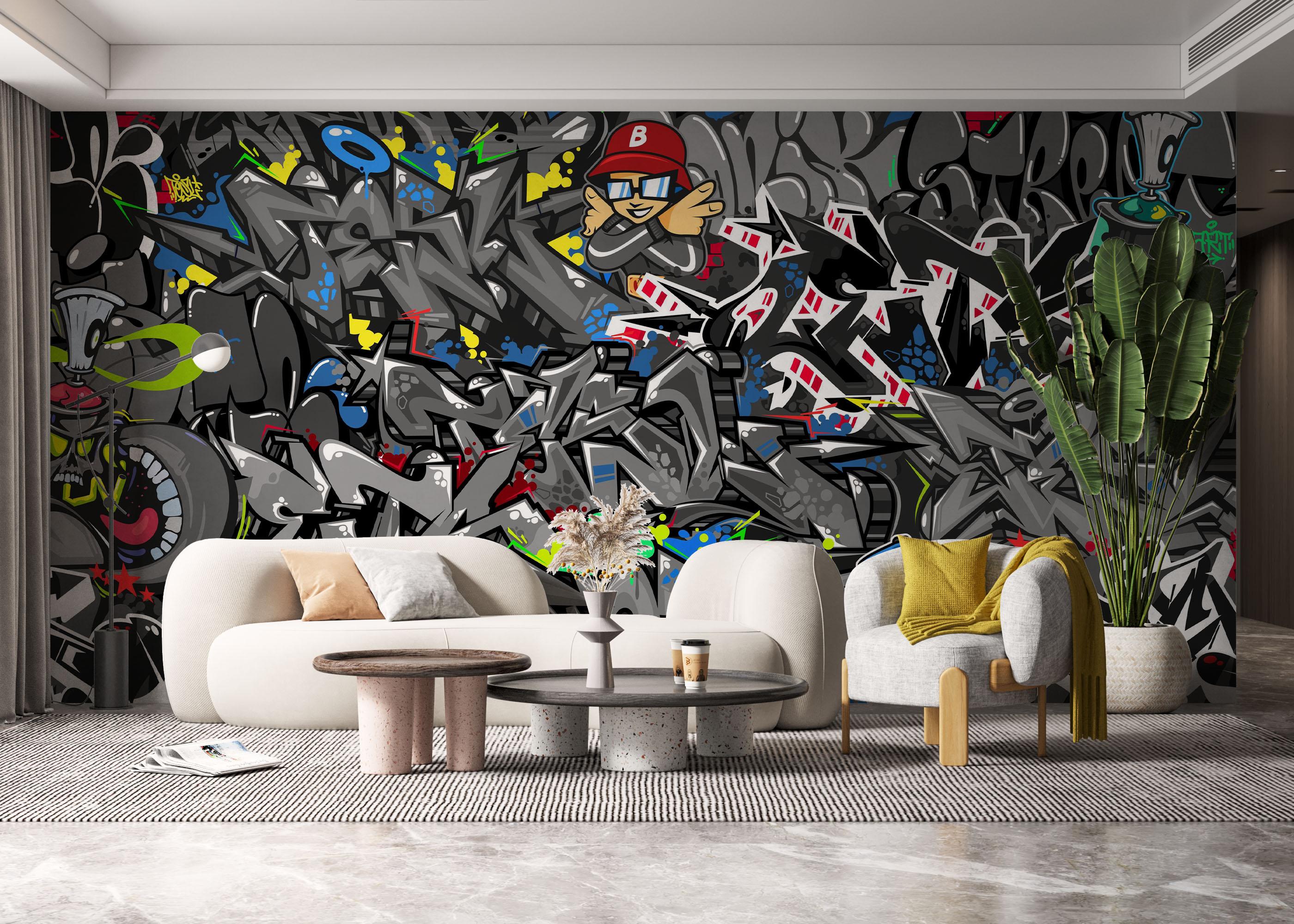 Fototapete Grey Graffiti Skull mockup 6