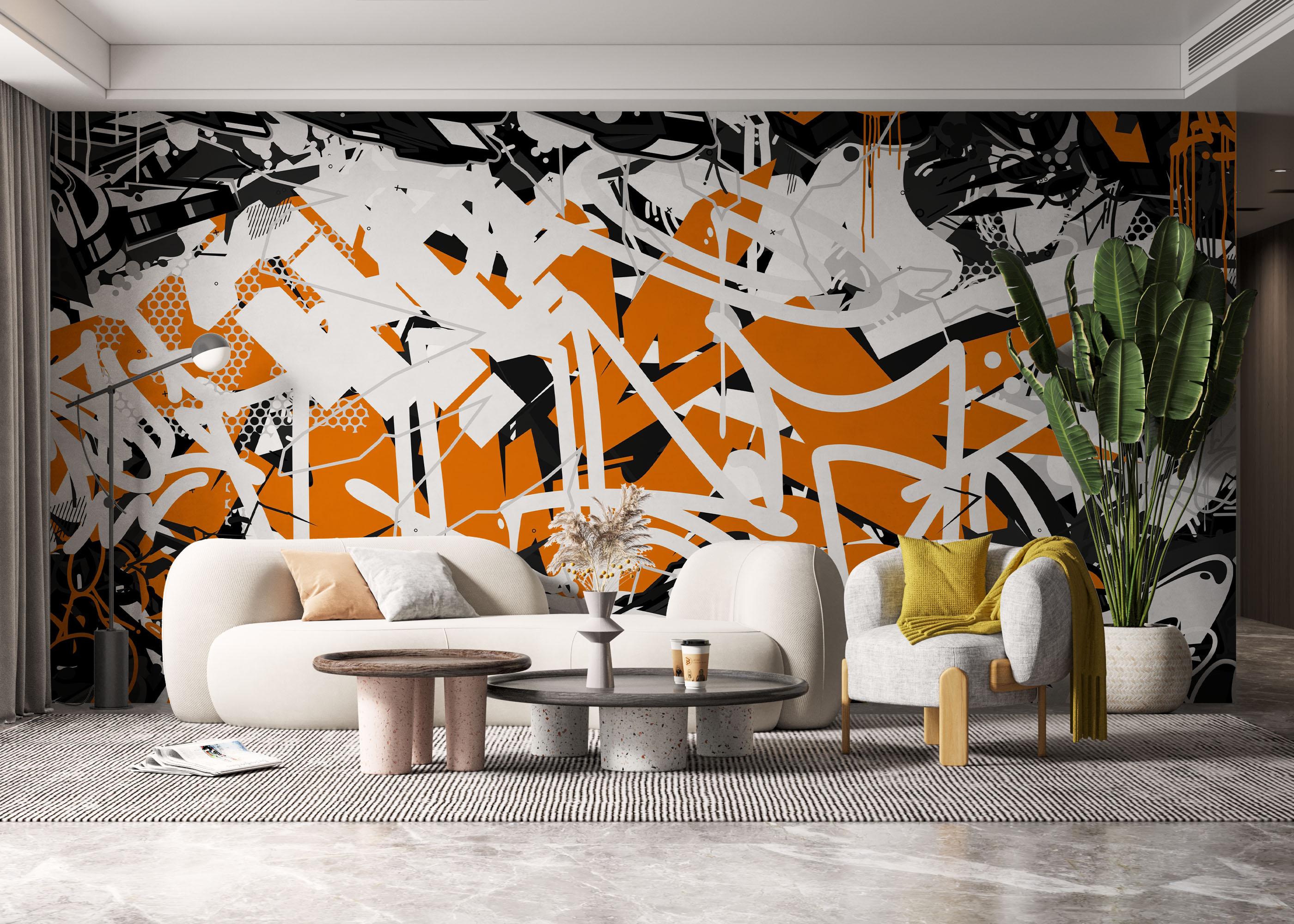 Fototapete Orange Grey Graffiti mockup 6