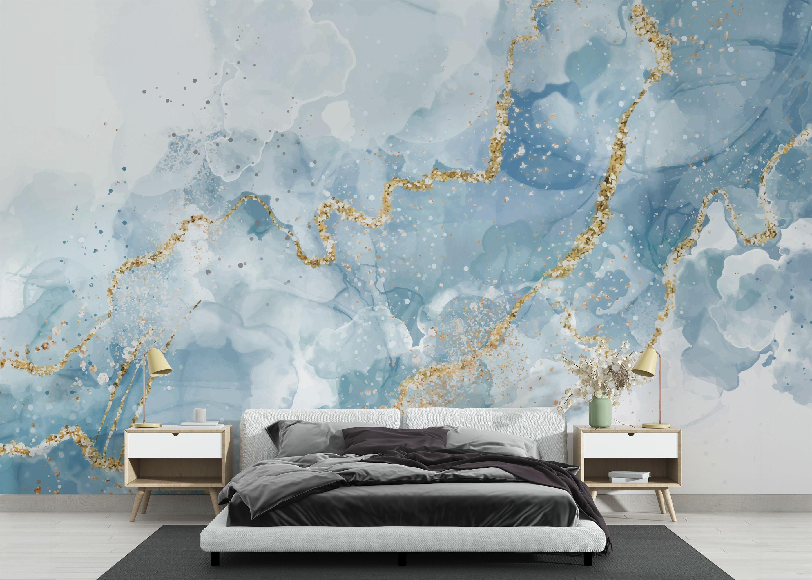 Fototapete Blue Marble Glitter mockup 3