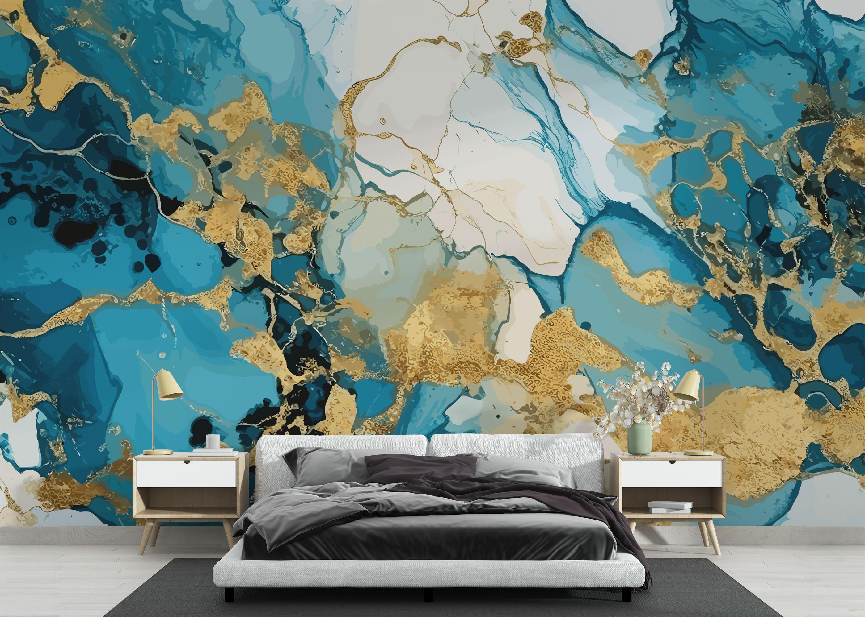 Fototapete Gold Marble Blue mockup 3