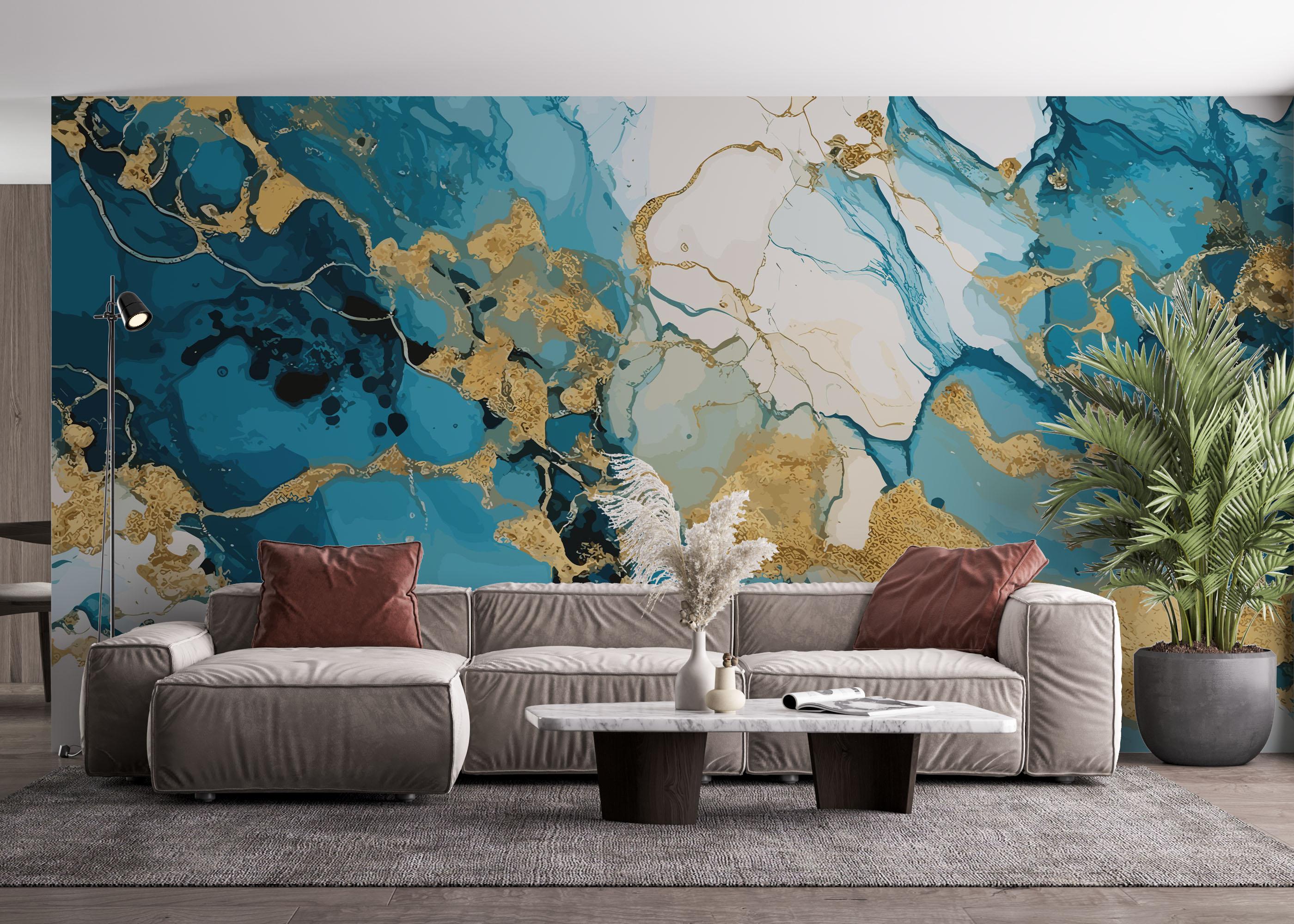 Fototapete Gold Marble Blue mockup 4