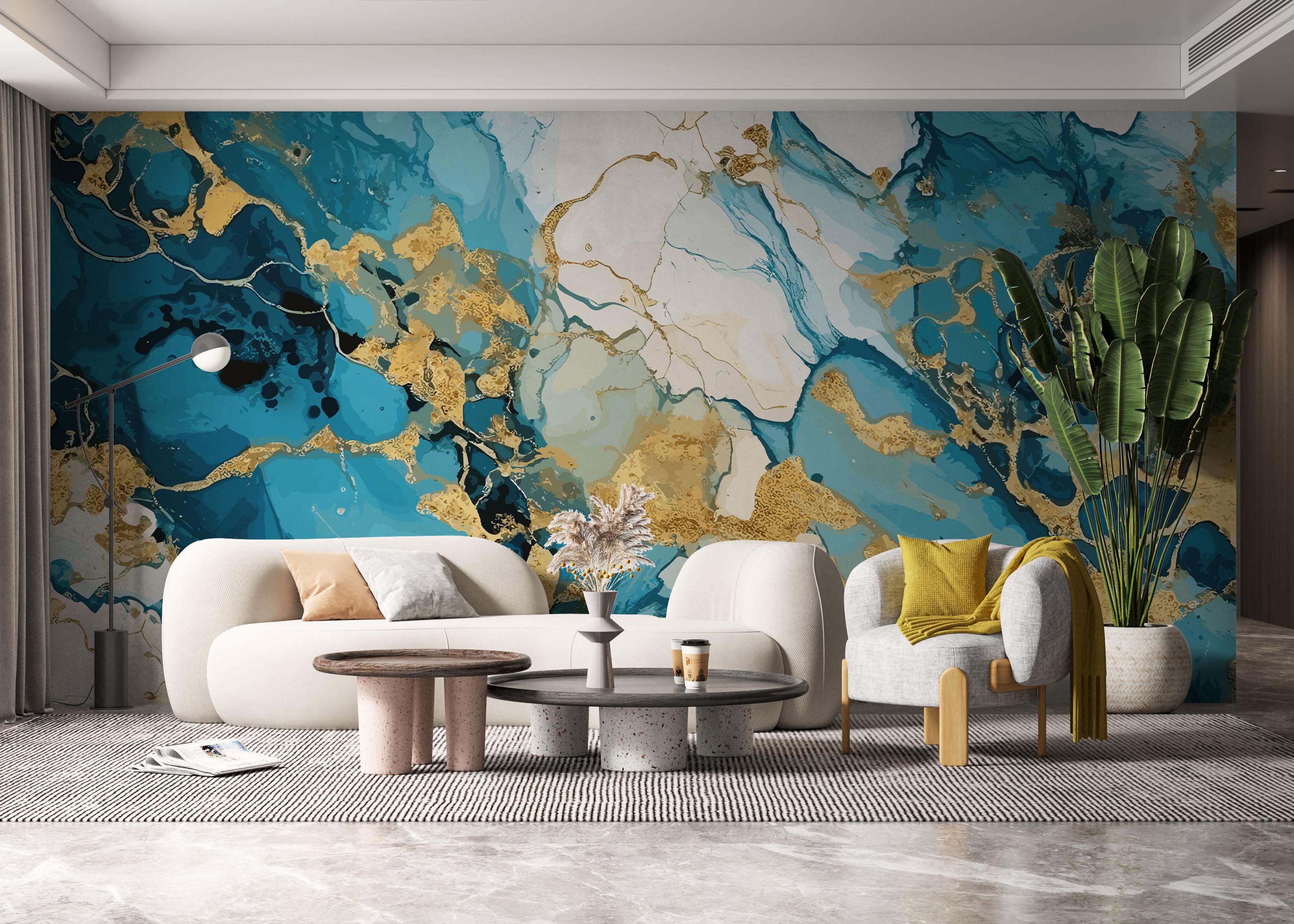 Fototapete Gold Marble Blue mockup 6