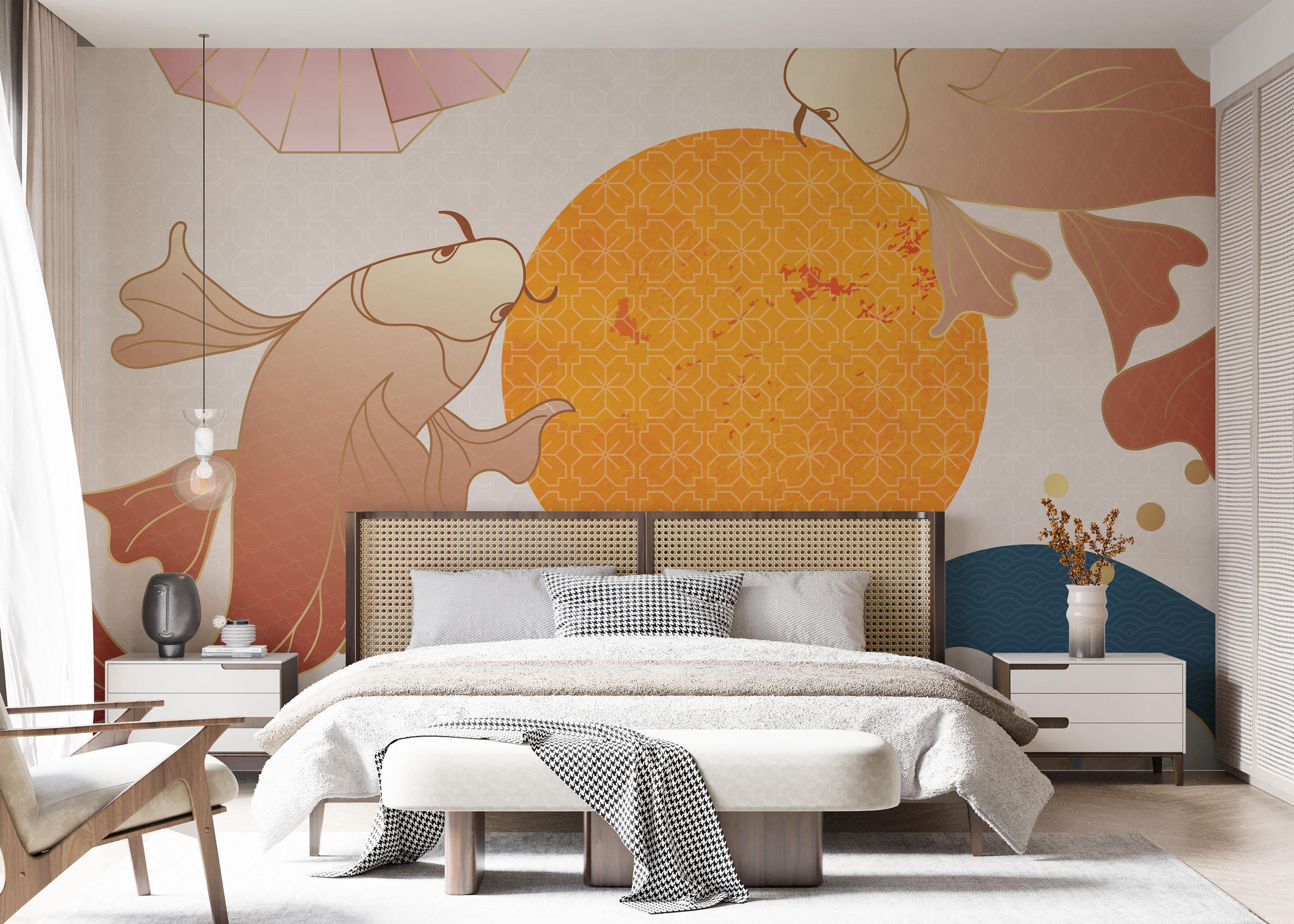 Fototapete Asiatic Fish And Waves mockup 7