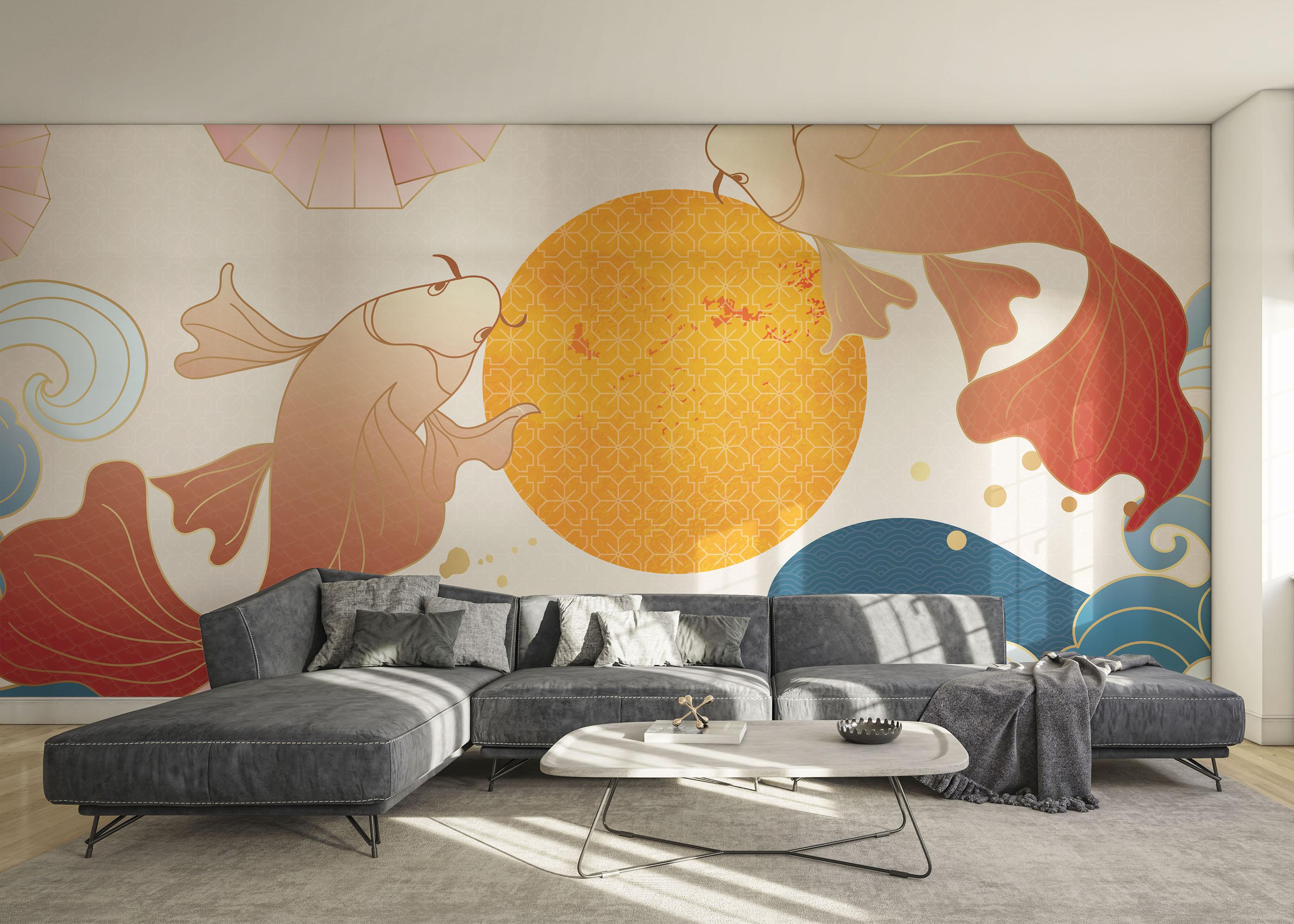 Fototapete Asiatic Fish And Waves mockup 0