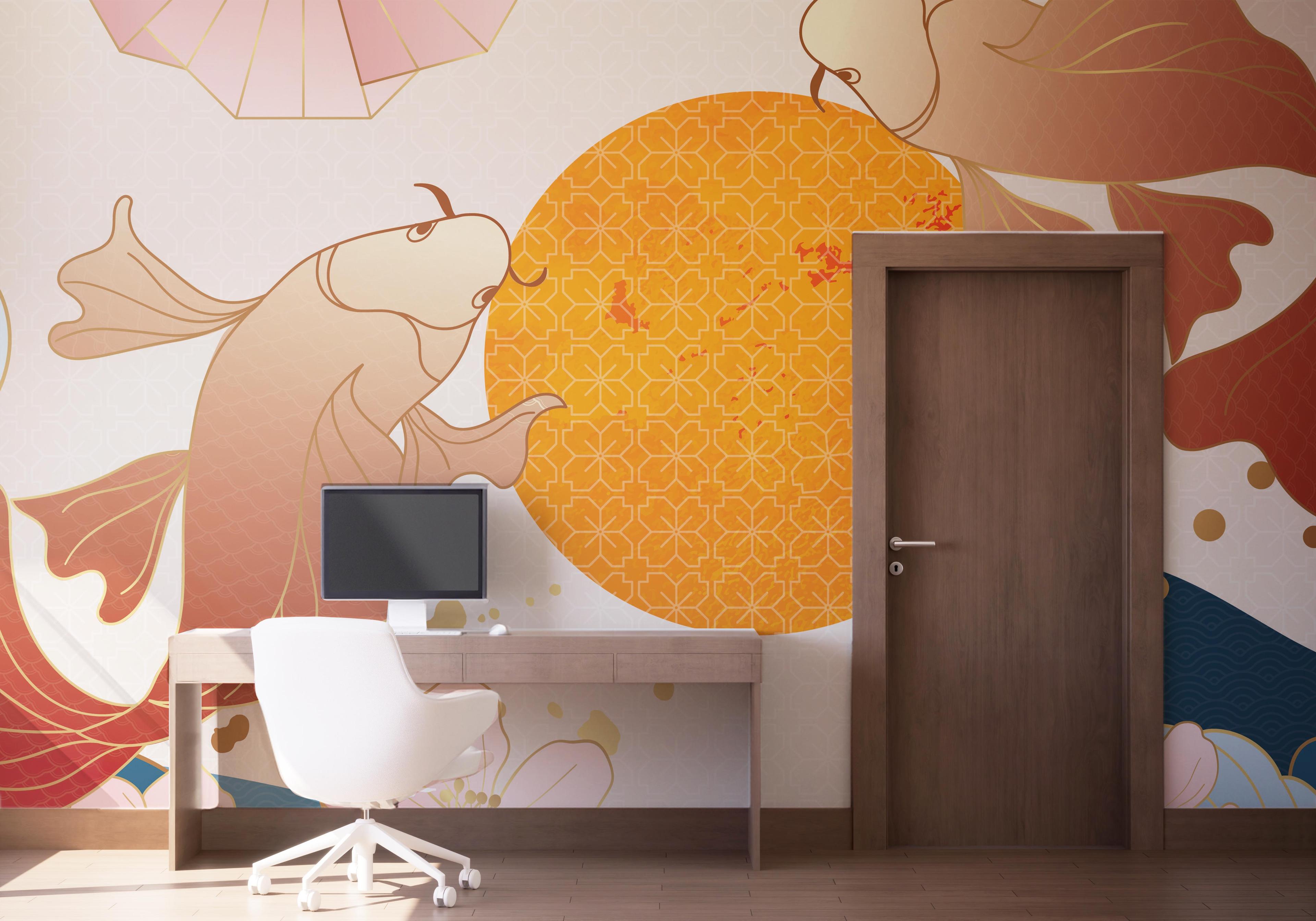 Fototapete Asiatic Fish And Waves mockup 1