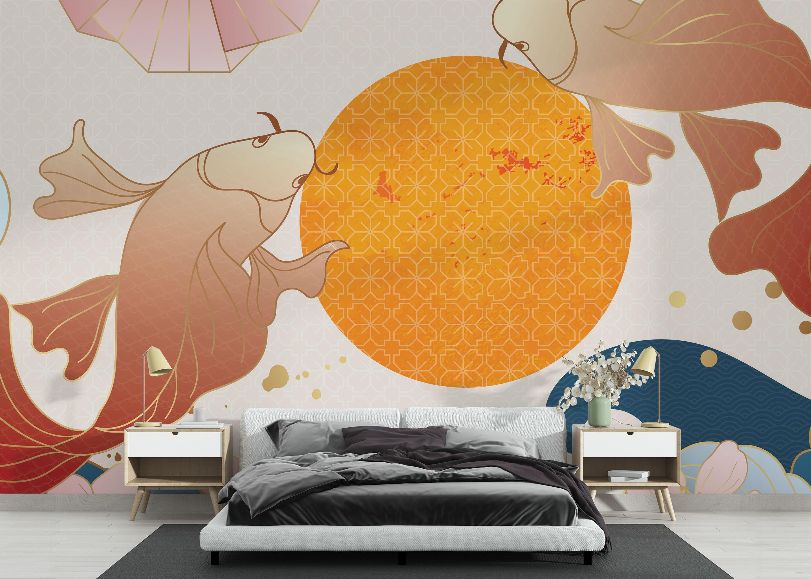 Fototapete Asiatic Fish And Waves mockup 3