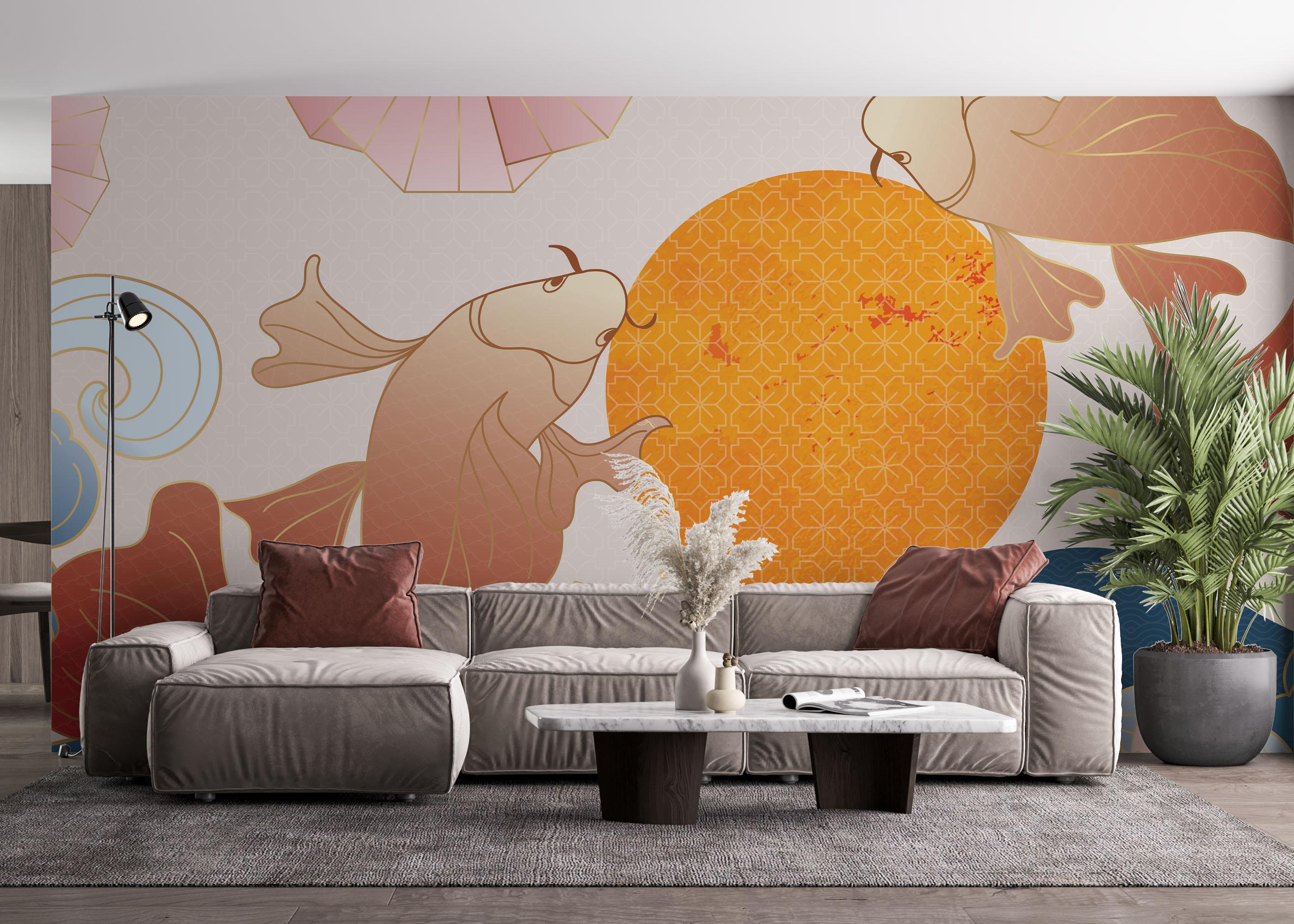 Fototapete Asiatic Fish And Waves mockup 4