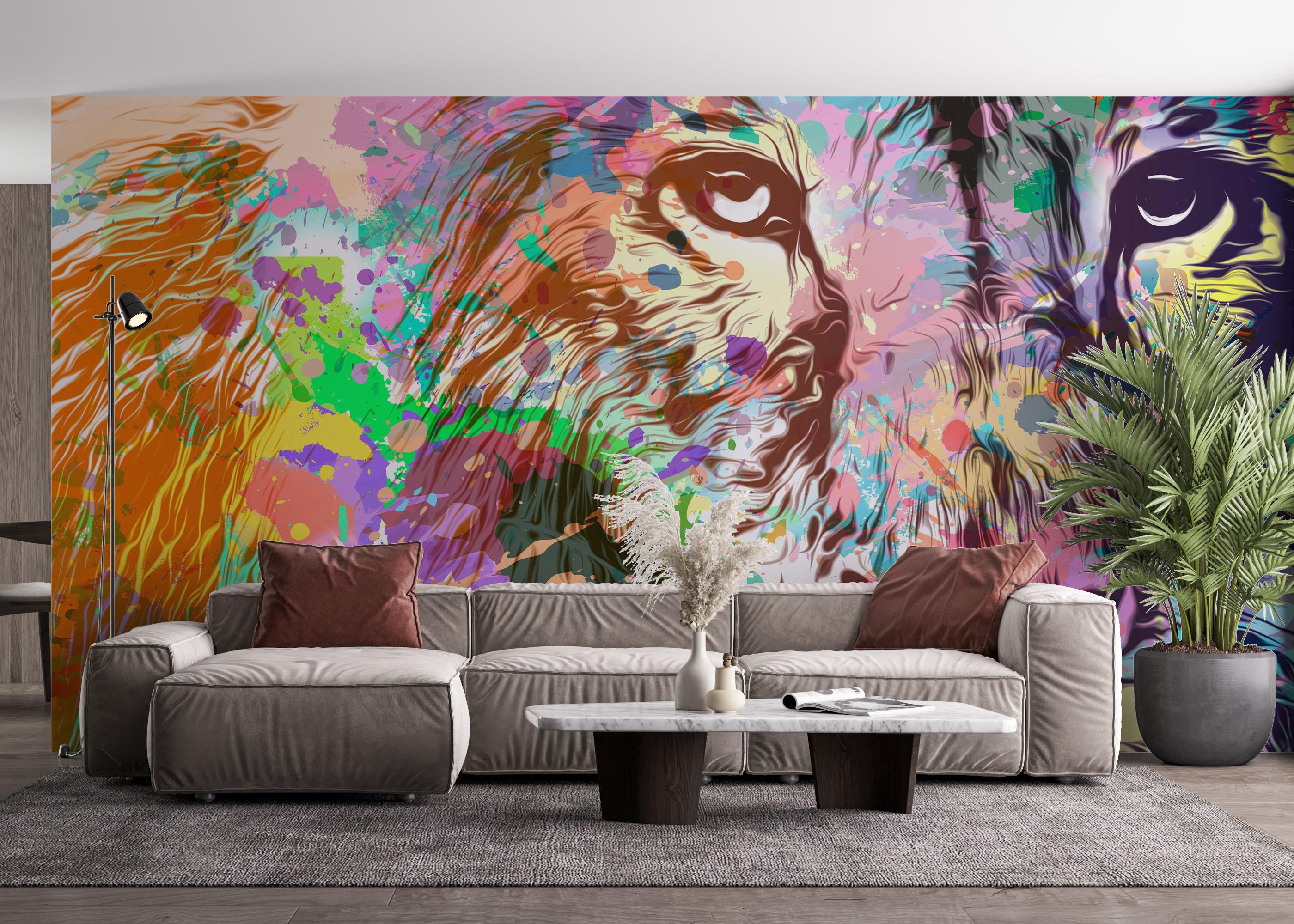 Fototapete Lion Color Powder mockup 4