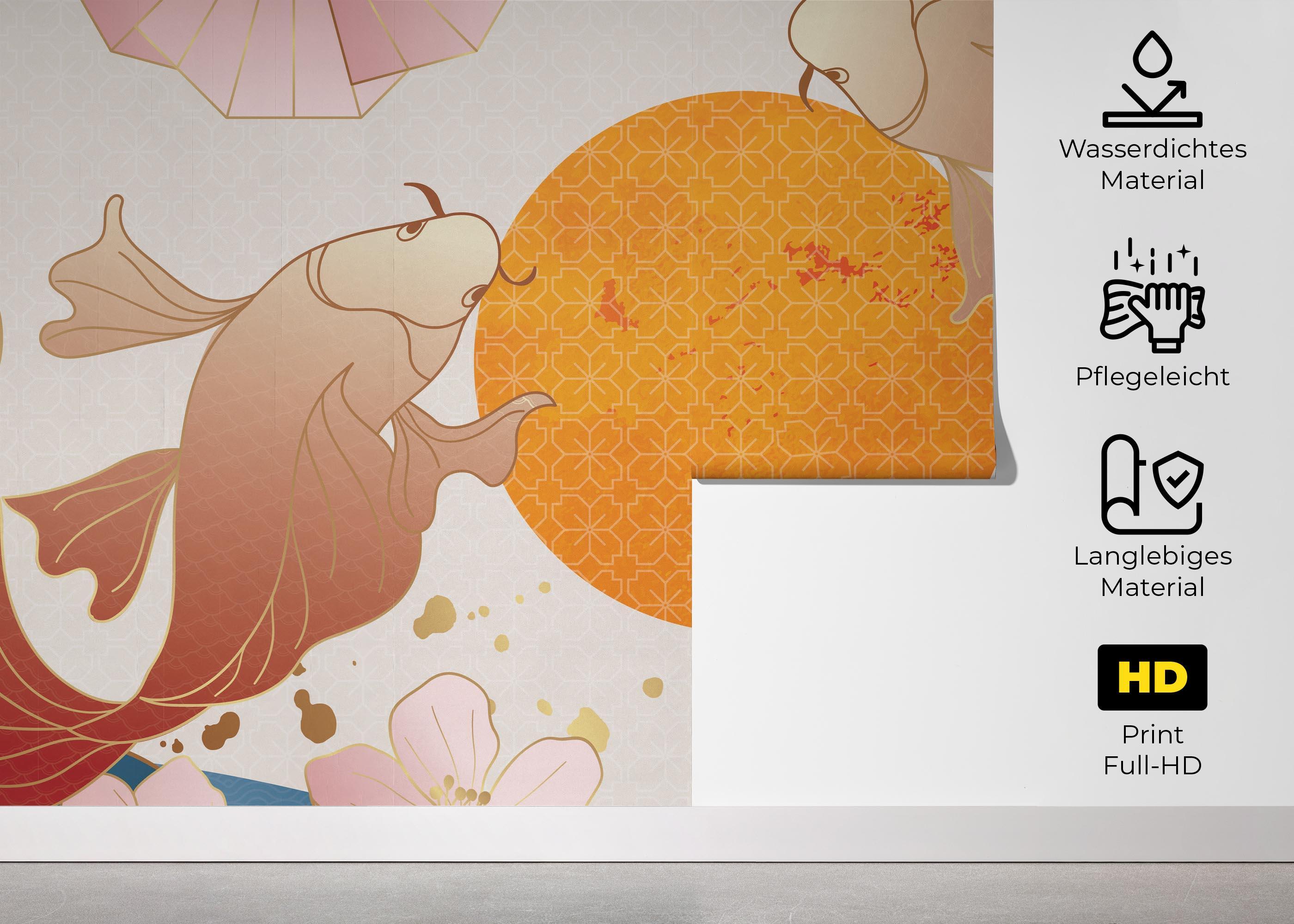 Fototapete Asiatic Fish And Waves mockup 5