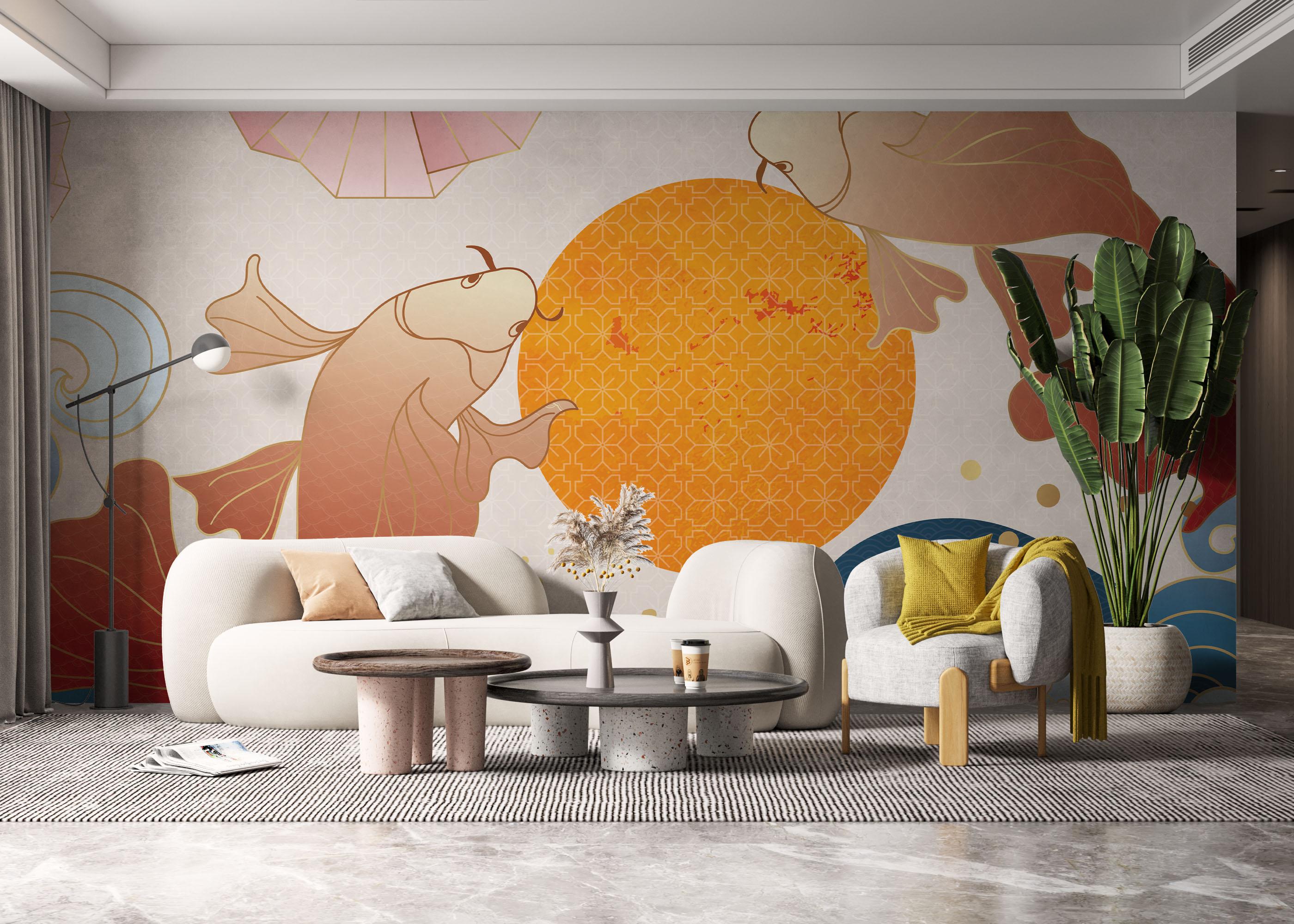 Fototapete Asiatic Fish And Waves mockup 6