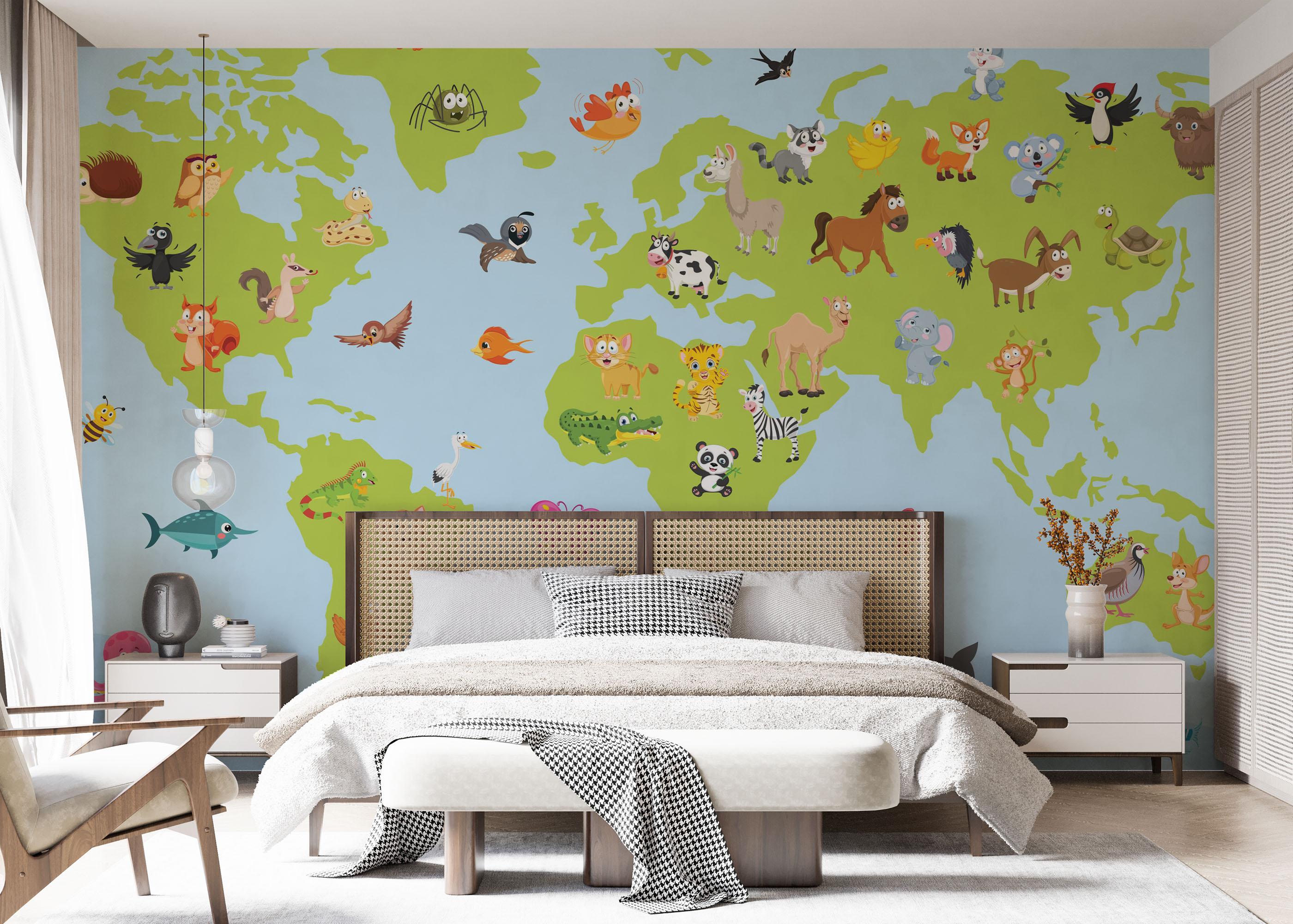 Fototapete Animal World Map mockup 7