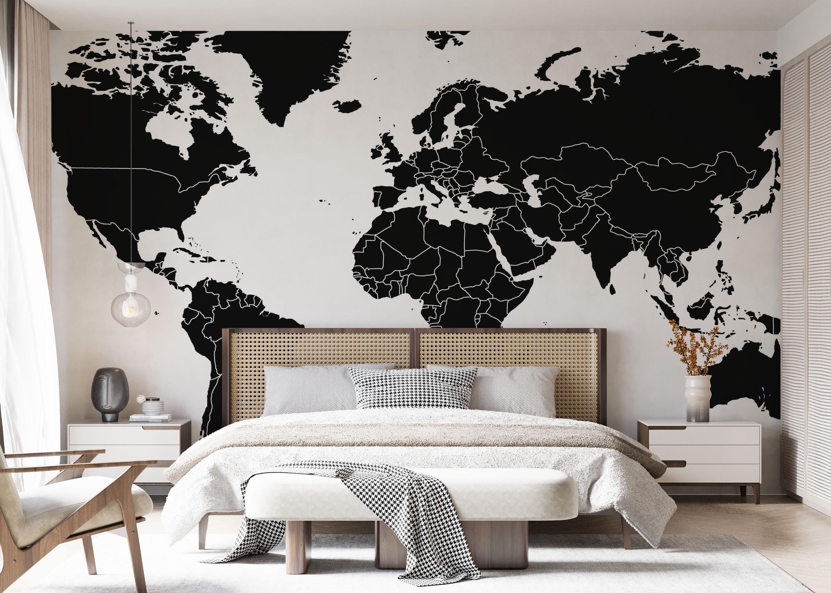 Fototapete Black World Map mockup 7