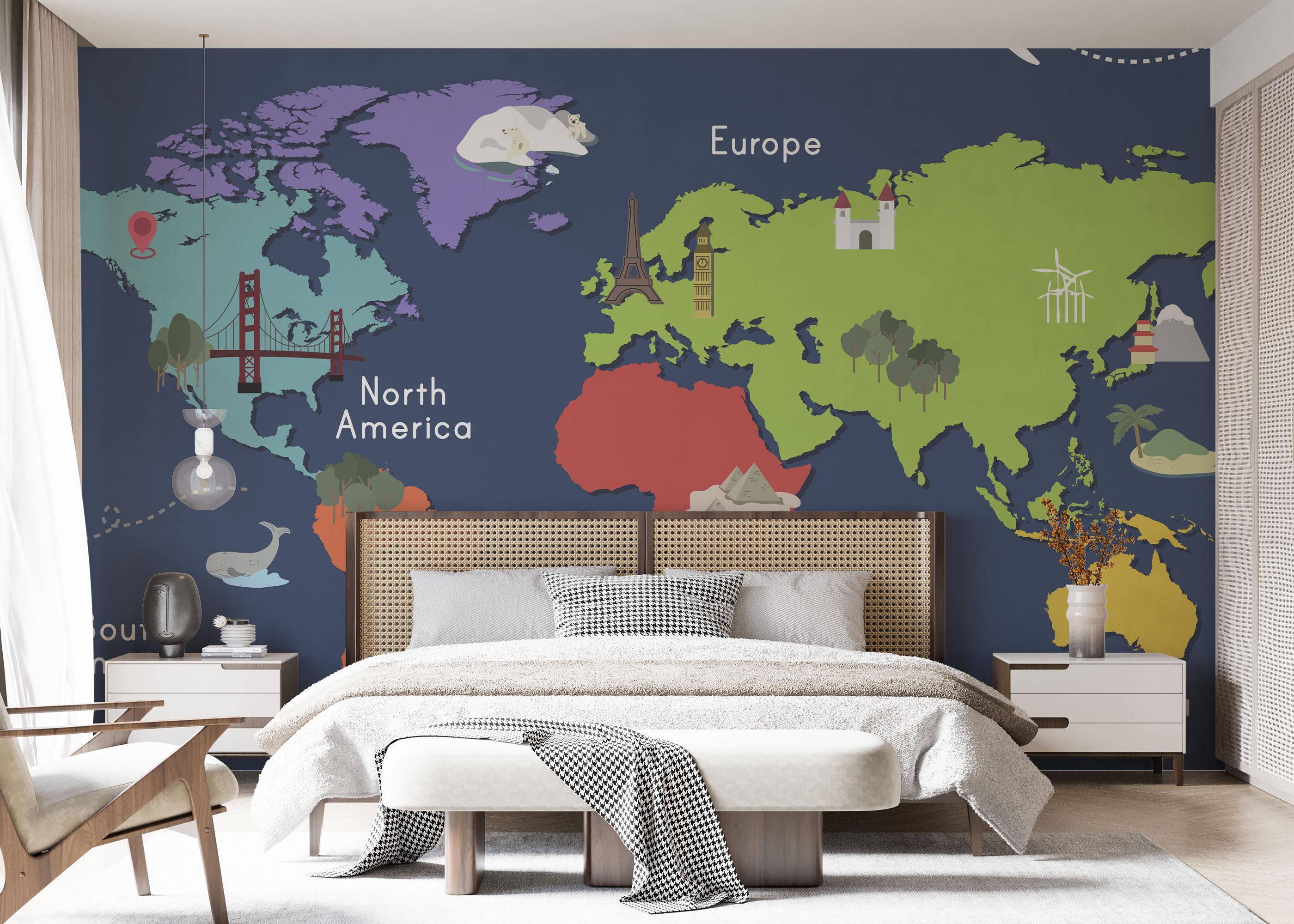 Fototapete Blue Wall Map mockup 7