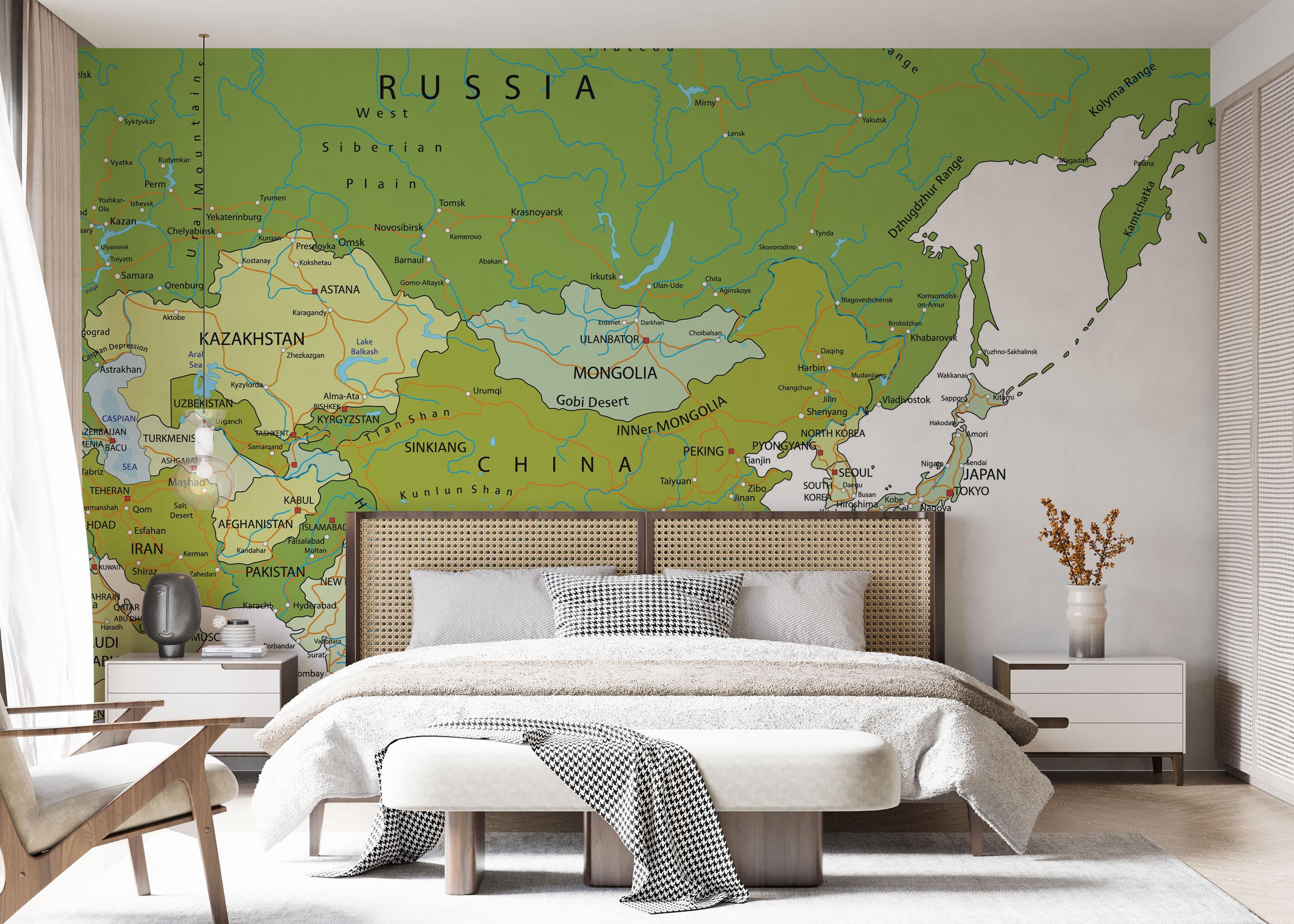 Fototapete Green Asia Map mockup 7