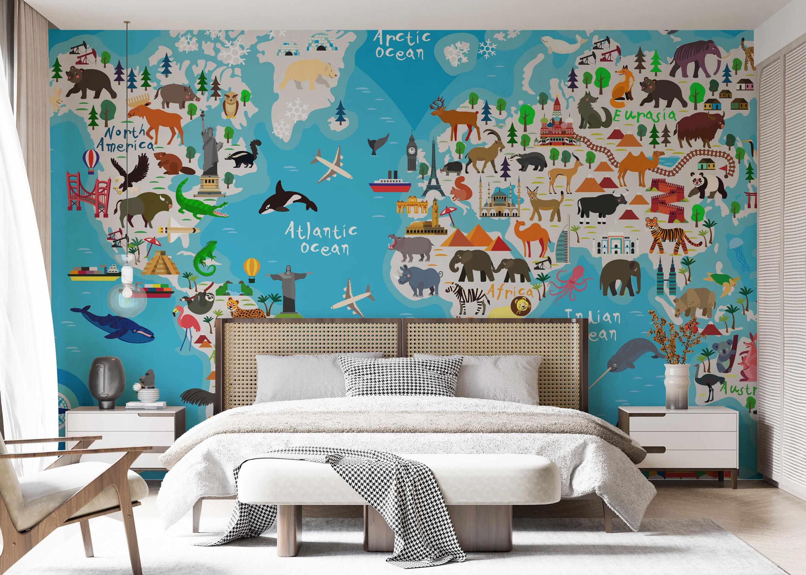 Fototapete World Map Animals mockup 7