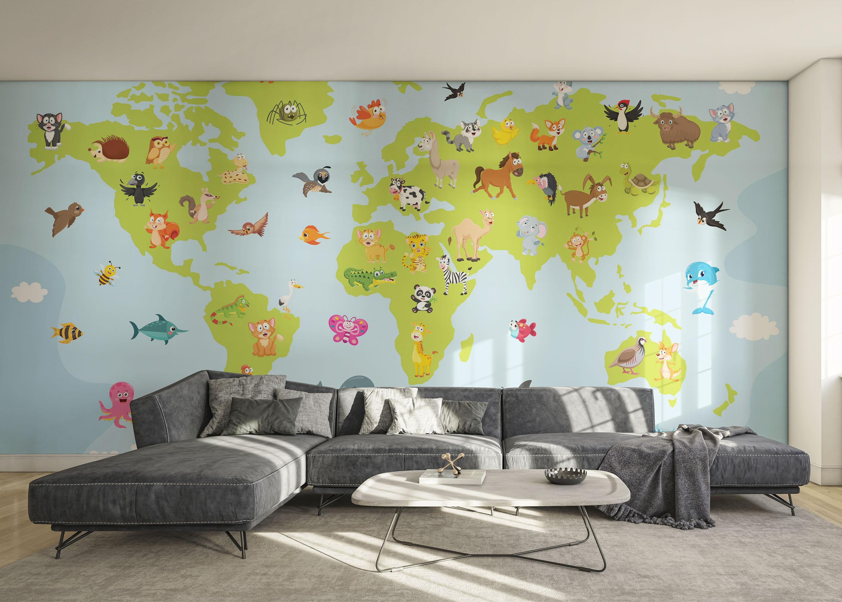 Fototapete Animal World Map mockup 0