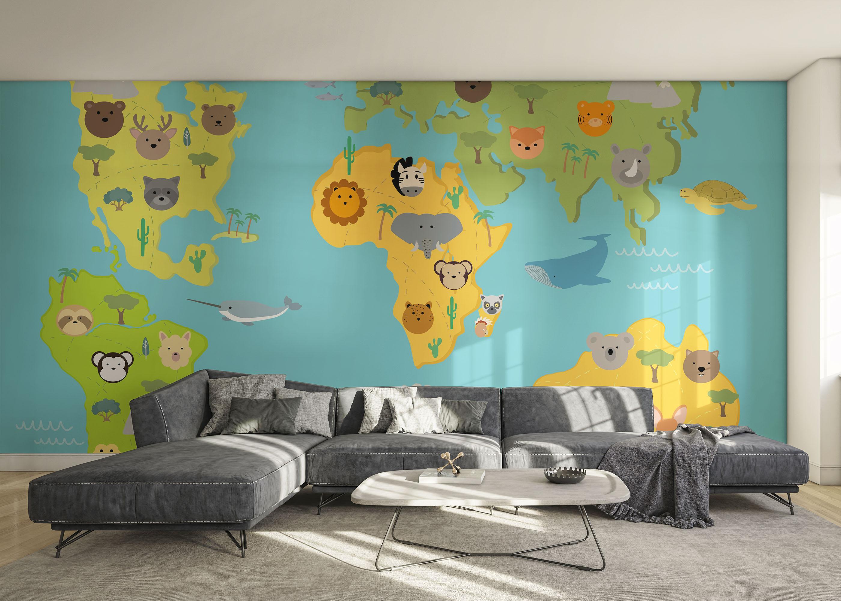 Fototapete Animals Kids Map mockup 0