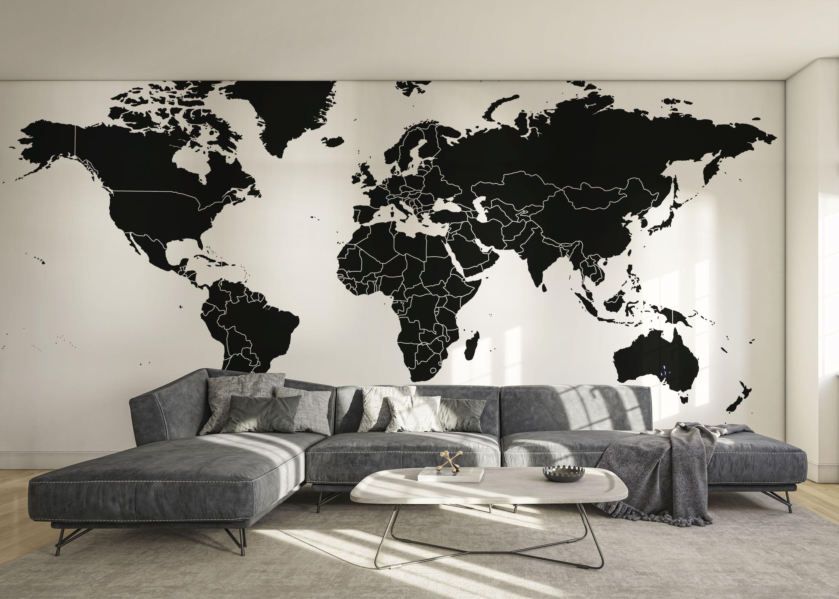 Fototapete Black World Map mockup 0
