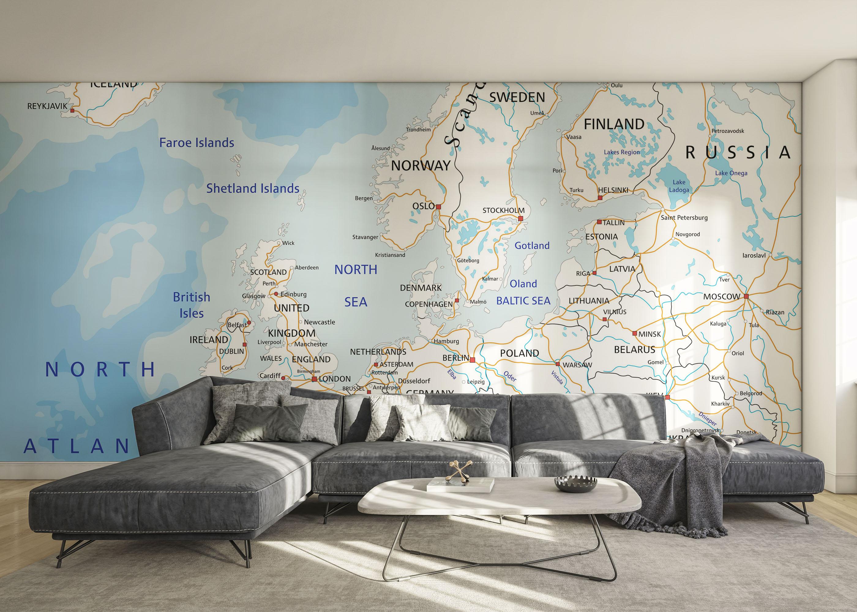Fototapete Blue Europe Map mockup 0