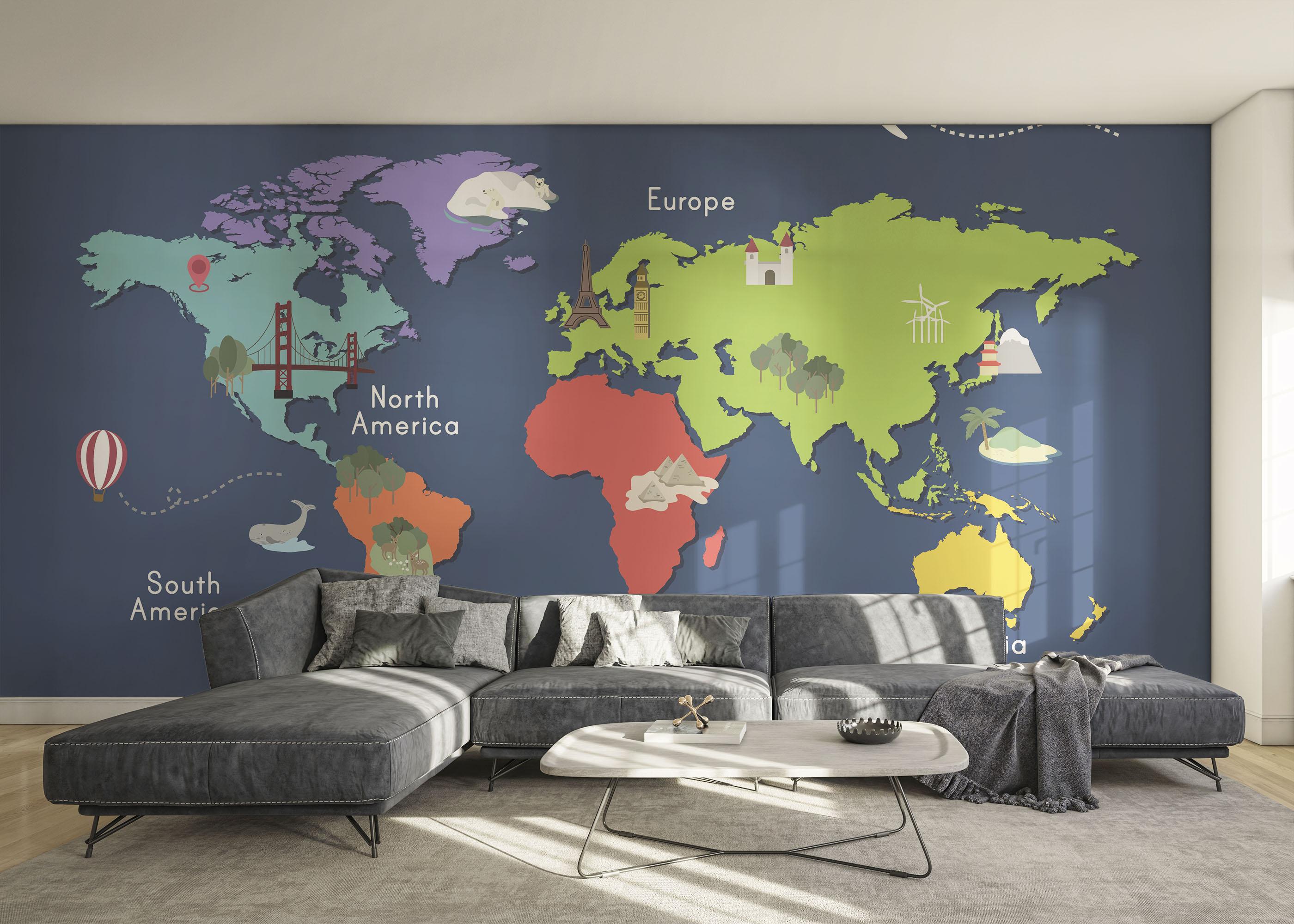 Fototapete Blue Wall Map mockup 0