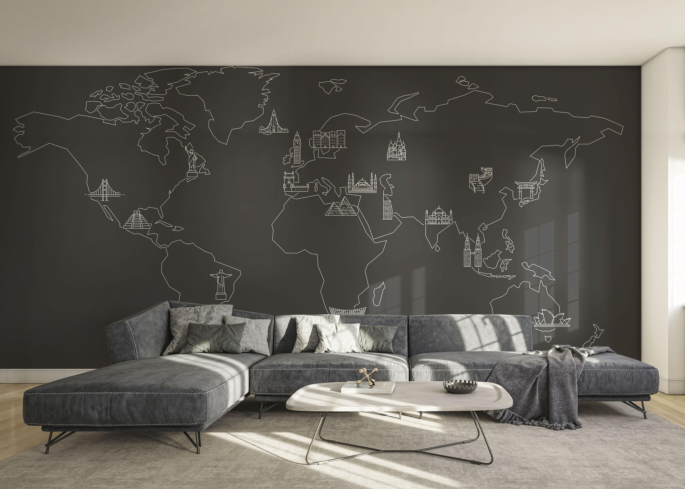 Fototapete Grey White Map mockup 0