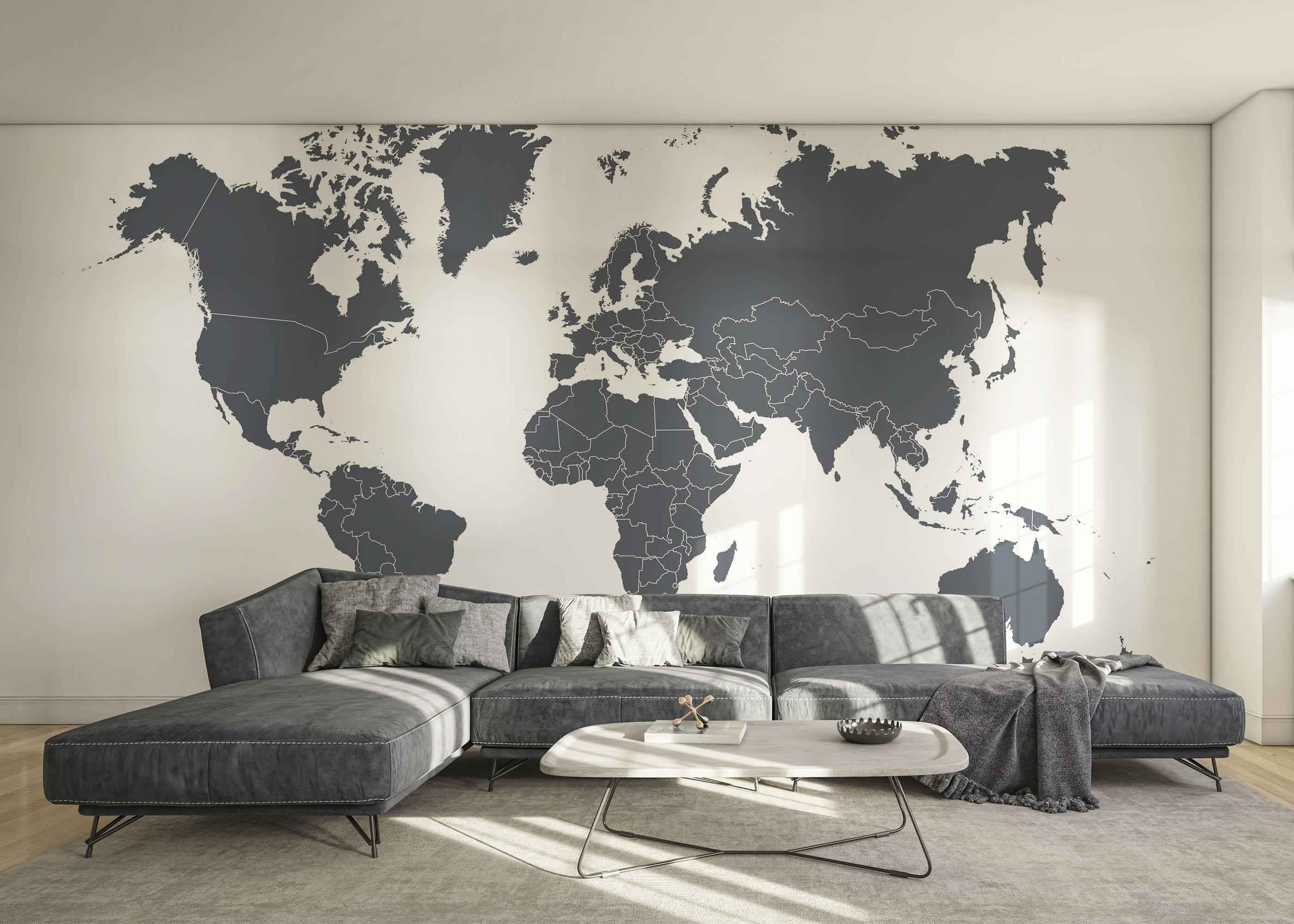 Fototapete Grey World Map mockup 0